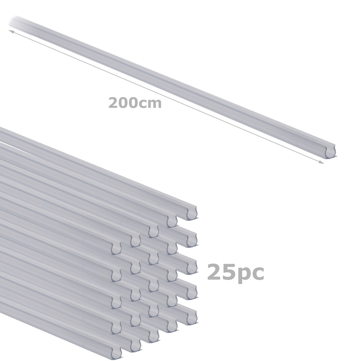 Befestigungsschienen für Lichtschlauch (12-13mm) 25 Stück - 200cm - Kunststoff, transparent