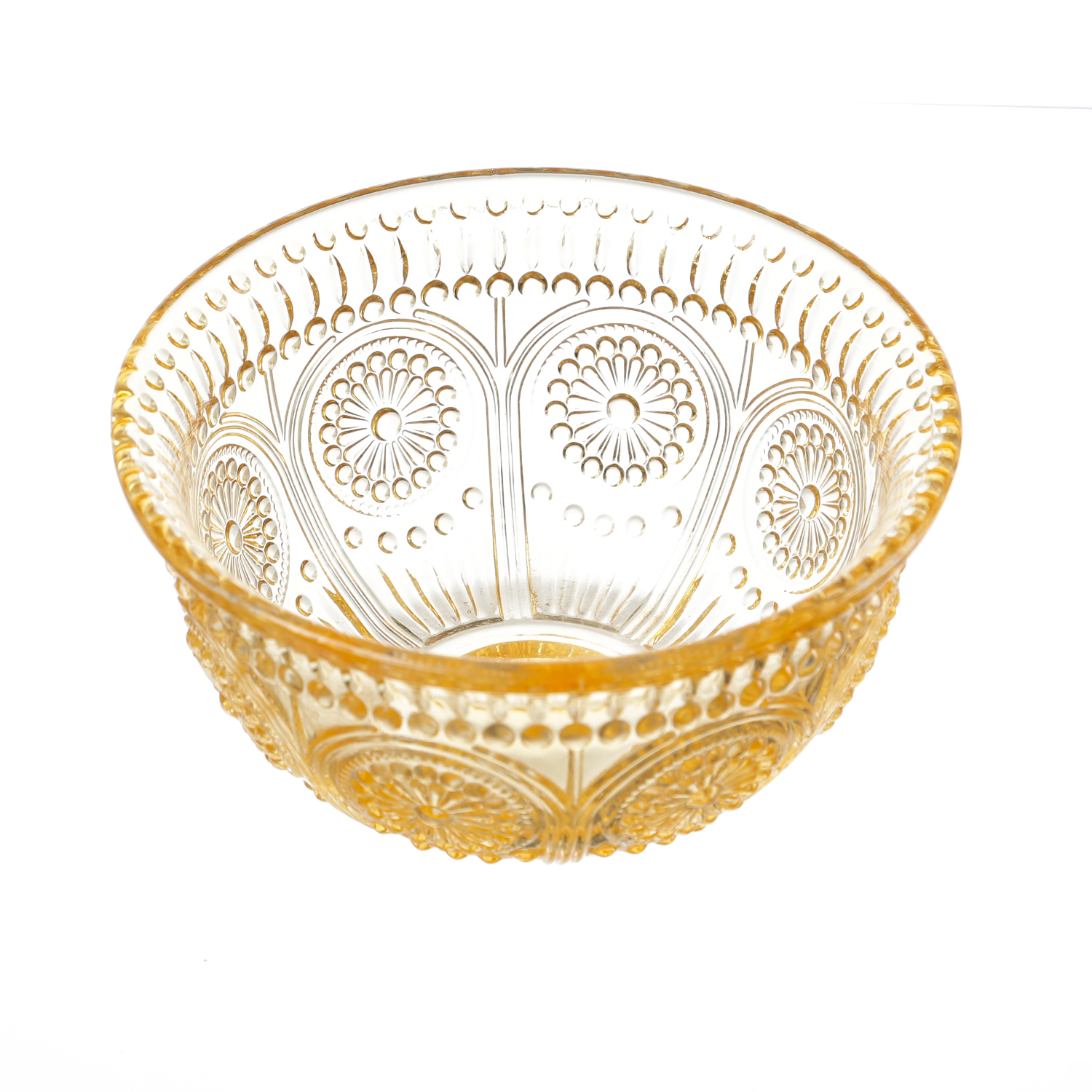 Glasschale Vintage mit Blumenmuster - Dessert/Snack Schüssel - D: 12,7cm - 210ml - Boho Stil - gelb