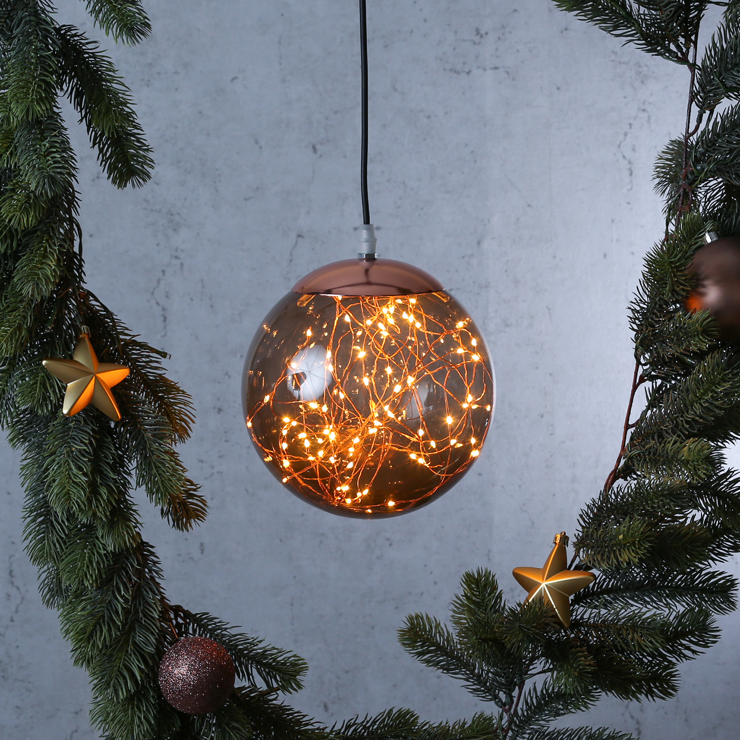 LED Lichterkugel mit Drahtlichterkette - 110 bernstein LED - Timer - D: 25cm - f. Innen/Außen