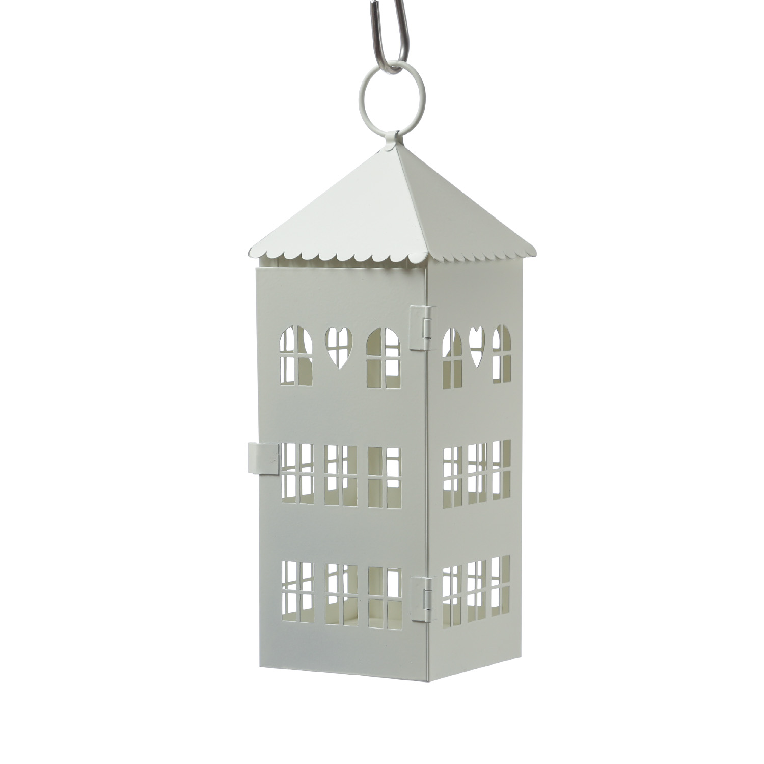 Laternen in Hausform mit Herz - 2er Set Metallhäuser - Lichthäuser - H: 30cm/23cm - weiß