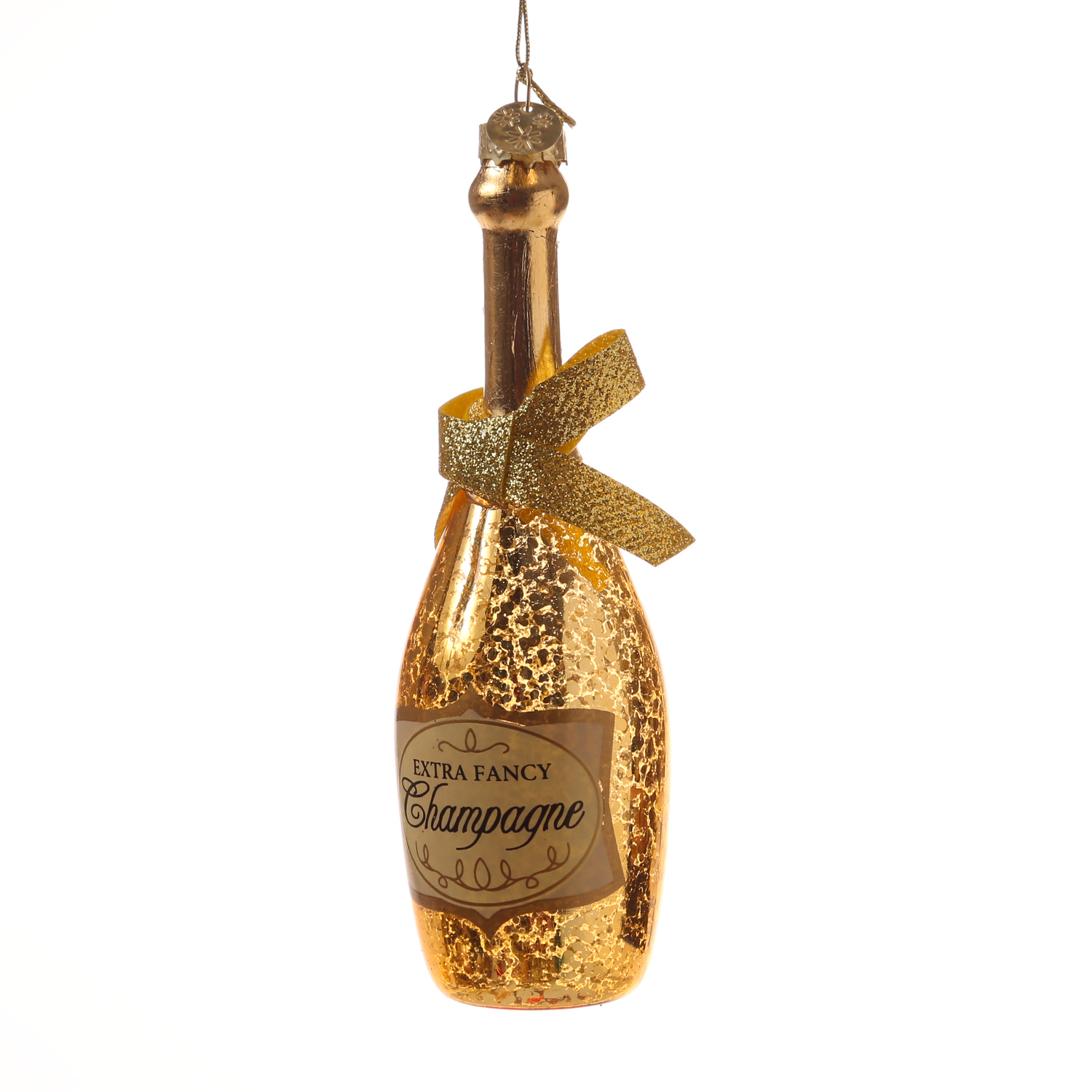 Weihnachtsbaumschmuck CHAMPANGER Flasche - Glas - inkl. Aufhänger - H: 13,5cm - gold