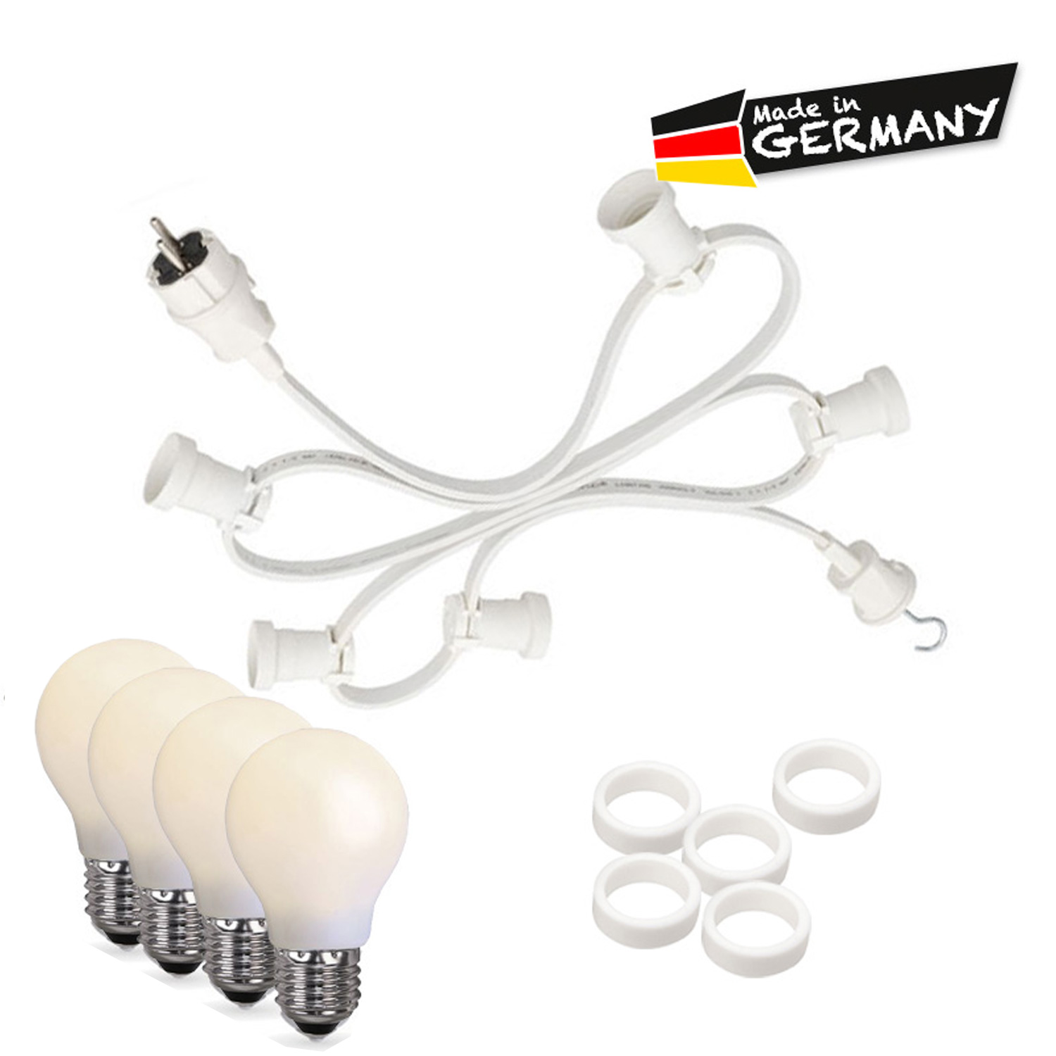 Illu-/Partylichterkette 20m - Außen - Made in Germany - 20 bruchfeste opale LED Tropfenlampen