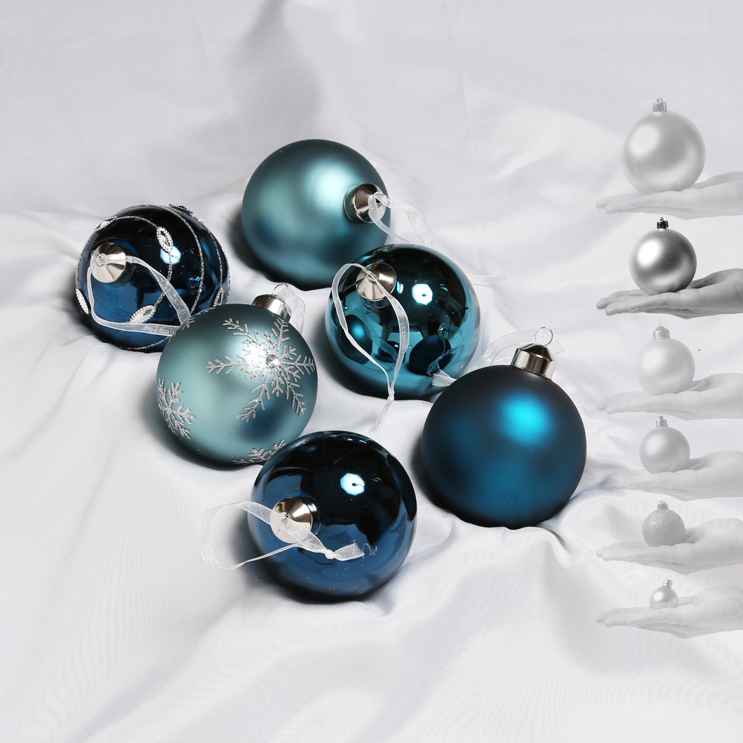 Christbaumkugel - Glas - D: 8cm - glänzend und matt - blau, dunkelblau - 6er Set