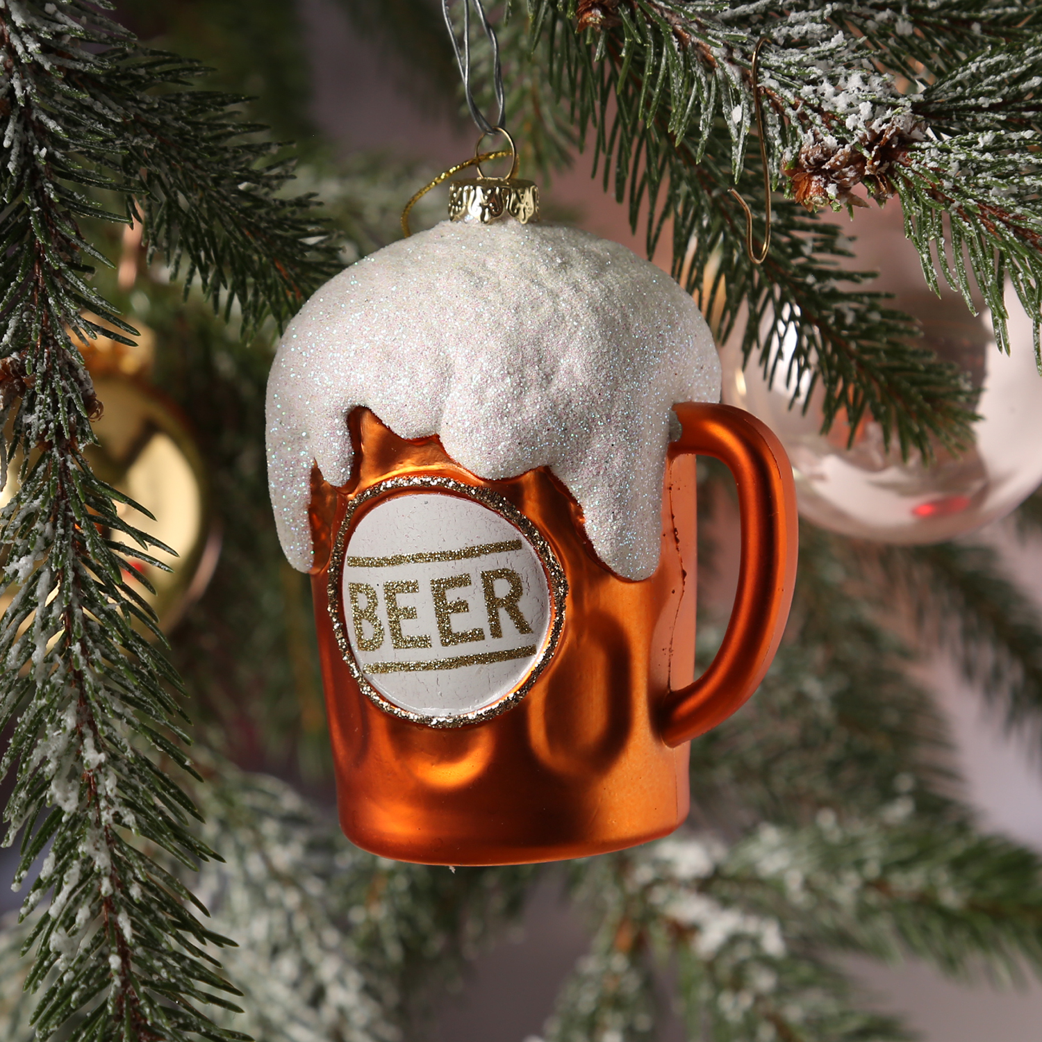 Weihnachtsbaumschmuck BIERGLAS - bruchfest - inkl. Aufhänger - H: 10,2cm - orange, weiß Weihnachtsbaumschmuck BIERGLAS - bruchfest - inkl. Aufhänger - H: 10,2cm - orange, weiß