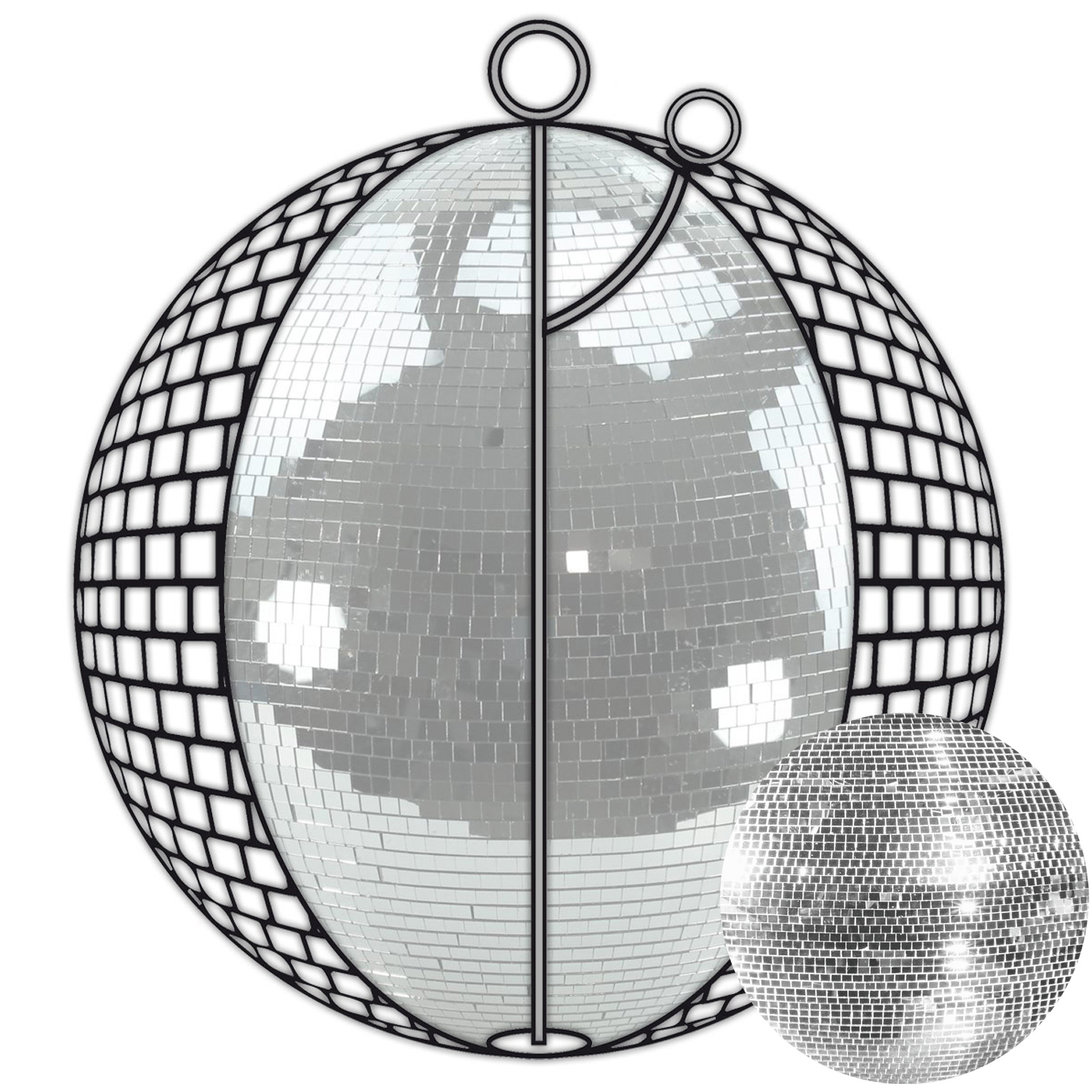 Spiegelkugel 120cm - silber - Diskokugel Echtglas - 10x10mm Spiegel - PROFI Serie Spiegelkugel 120cm - silber - Diskokugel Echtglas - 10x10mm Spiegel - PROFI Serie