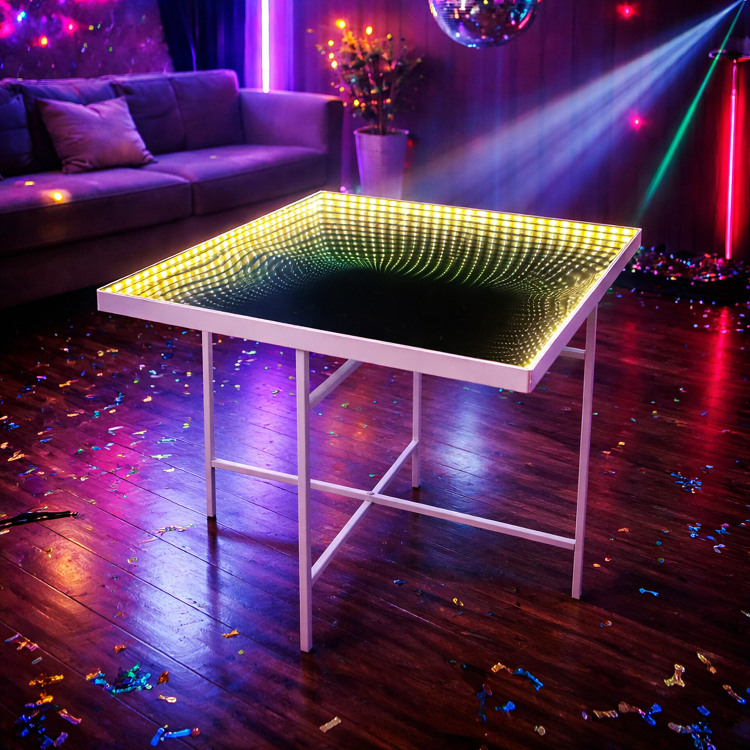 LED Tisch - eckig - Endlos Optik - Infinity Spiegeltisch mit LED - L: 47,5cm - Batterie