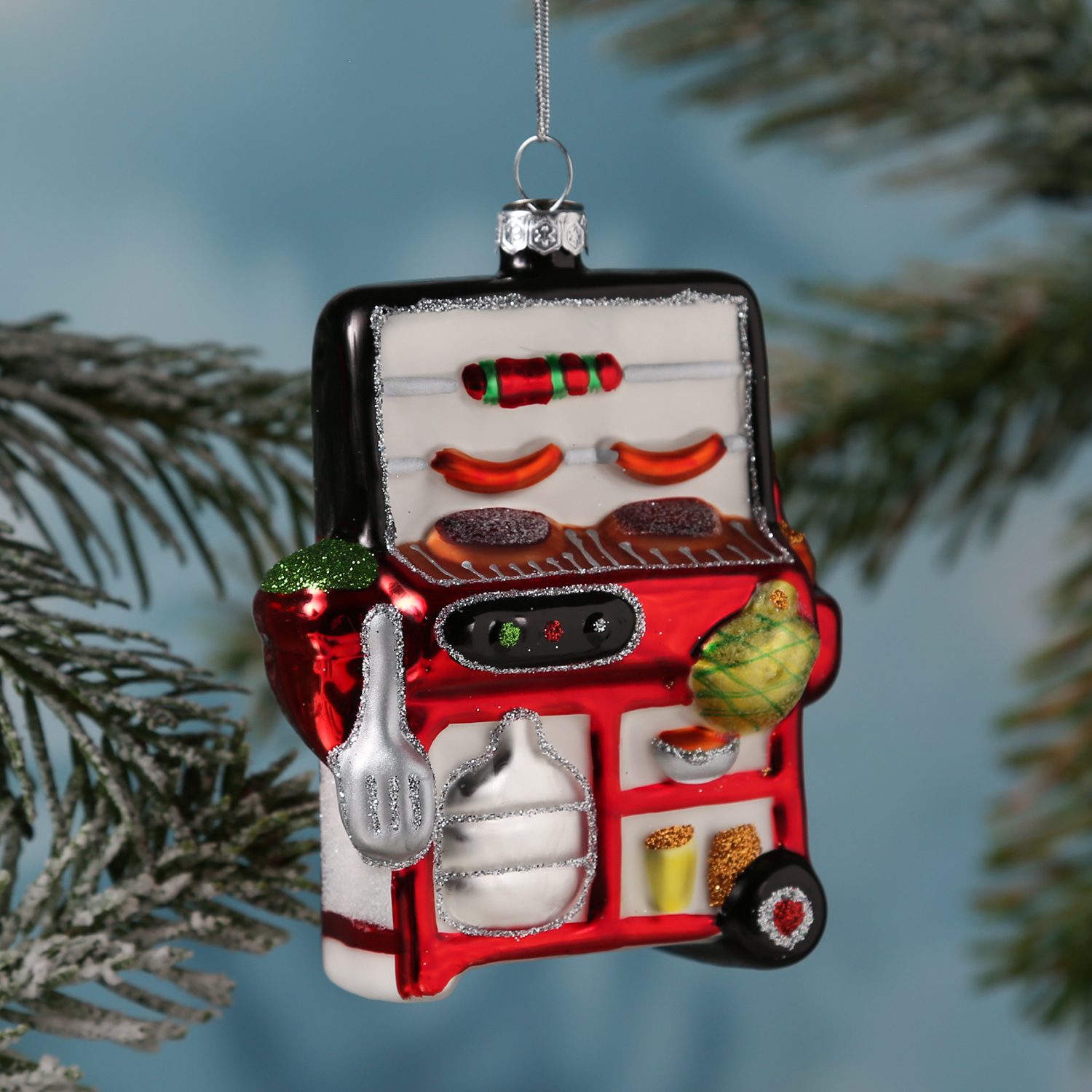 Weihnachtsbaumschmuck GRILL - Glas - inkl. Aufhänger - matt und glitzernd - H: 12,4cm - rot