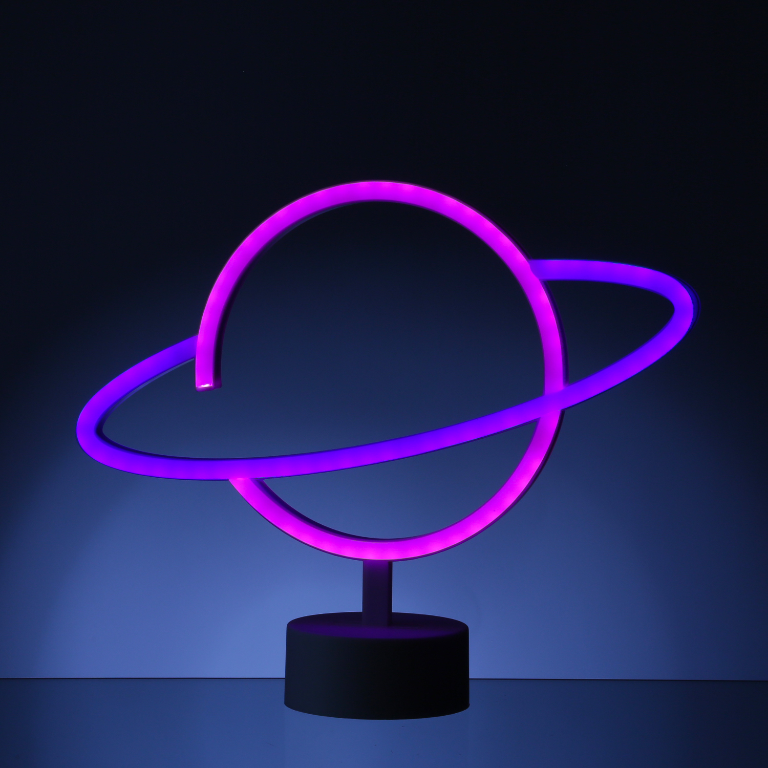 LED NEON Figur PLANET - Dekoleuchte - H: 24cm - Batterie oder USB Betrieb - stehend - blau/pink