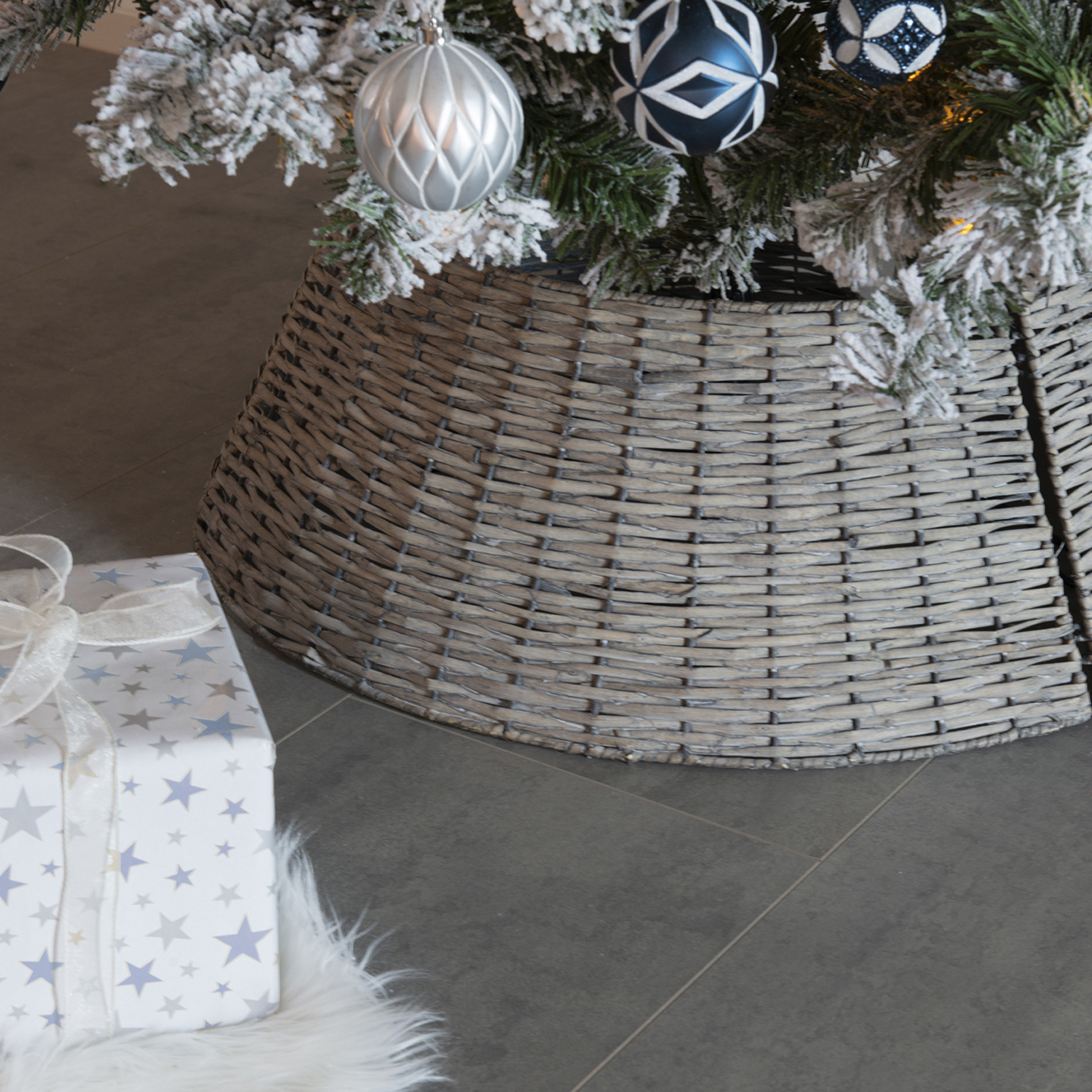 Weihnachtsbaumring - Weidenkorb für Baumständer - H: 28cm - mit Haken und Ösen - grau - 3teilig