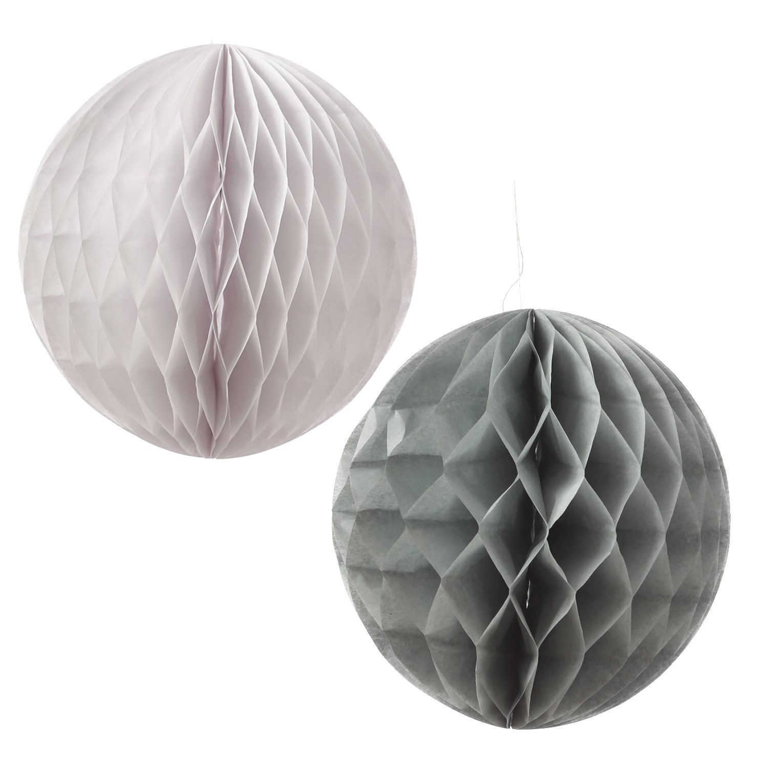4x Partyset Papierdekoration 12 Teilig - grau/weiß/rosa Lampion, Pompon