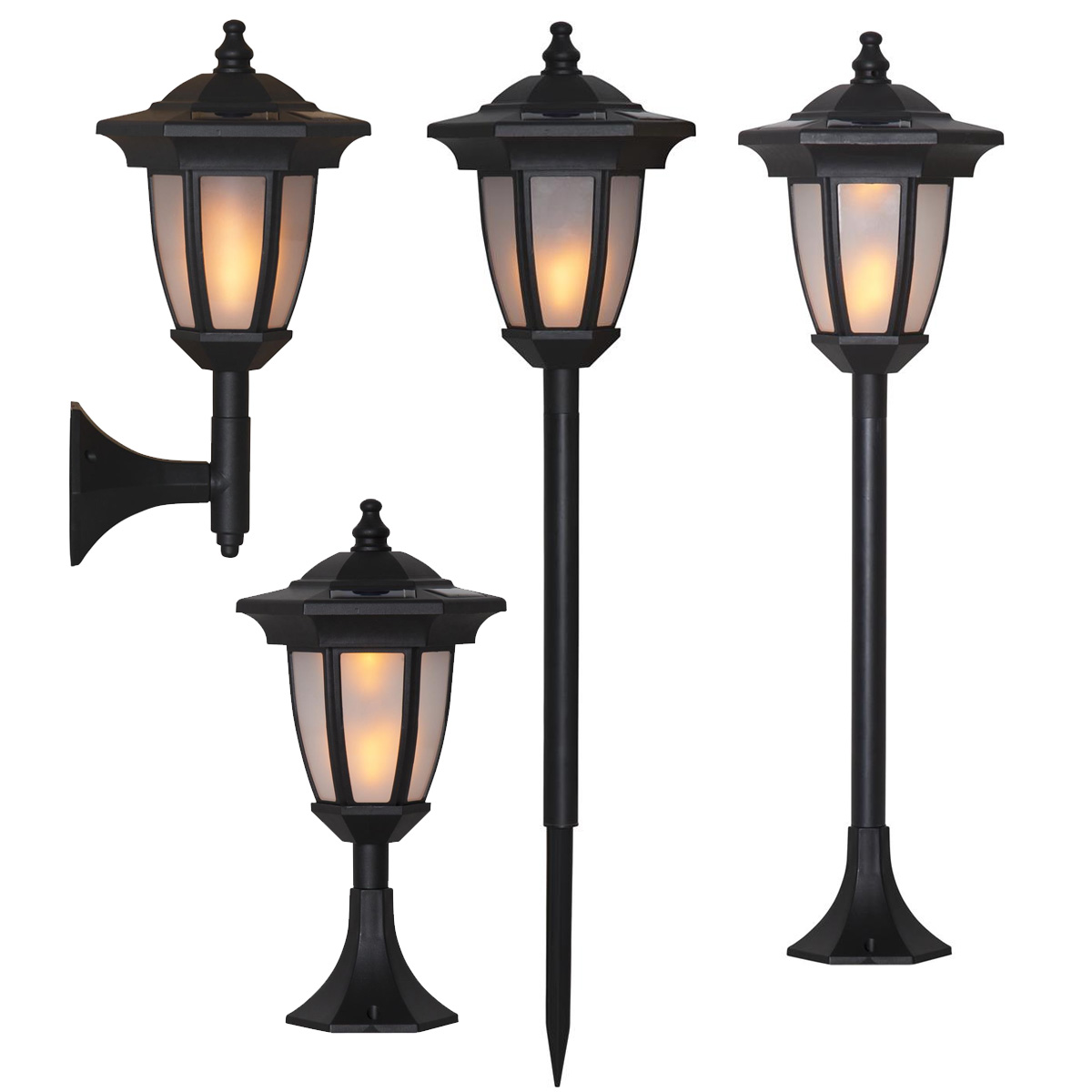 LED Solar Laterne "Flame" - 4in1 - Tisch/Boden/Wand - gelbe LED - Dämmerungssensor - schwarz LED Solar Laterne "Flame" - 4in1 - Tisch/Boden/Wand - gelbe LED - Dämmerungssensor - schwarz