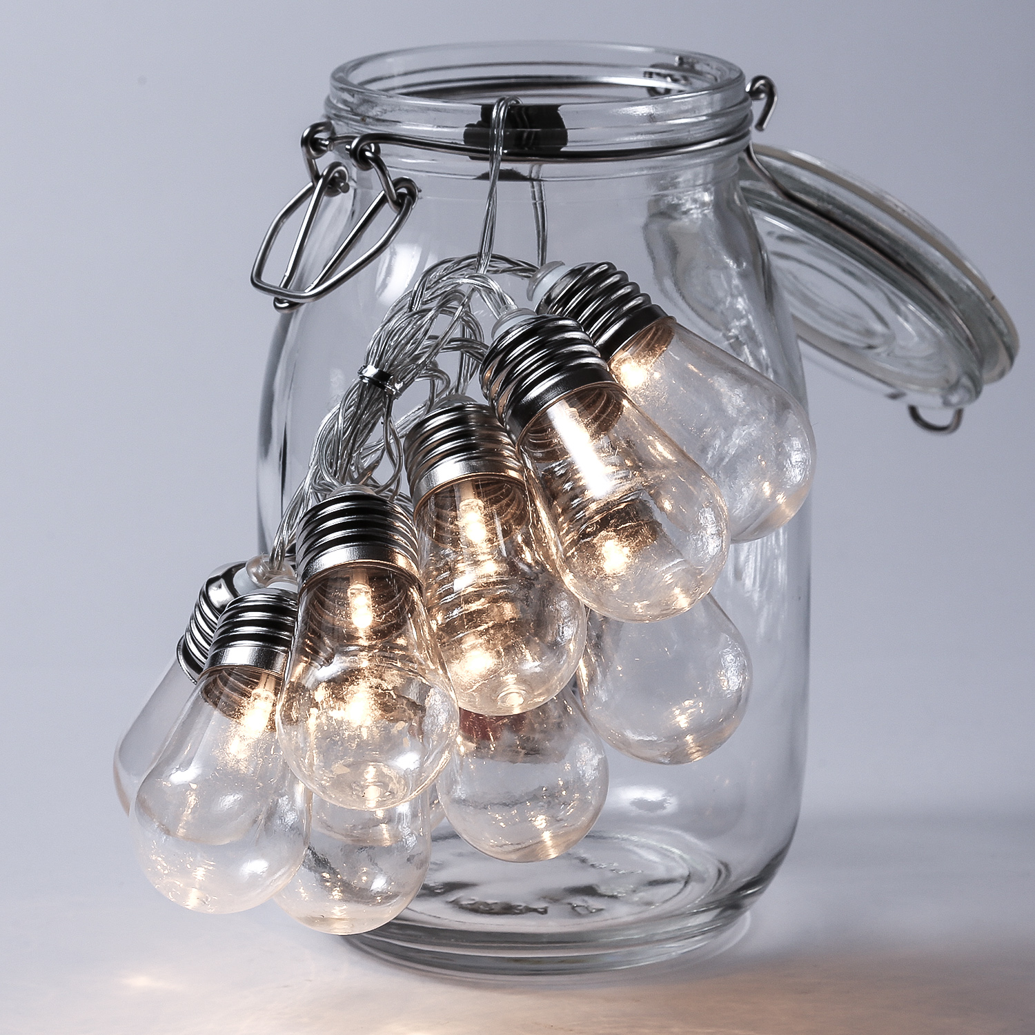 LED Lichterkette - 10 transparenten Glühbirnen - 10 warmweiße LED - L: 90cm - Batterie