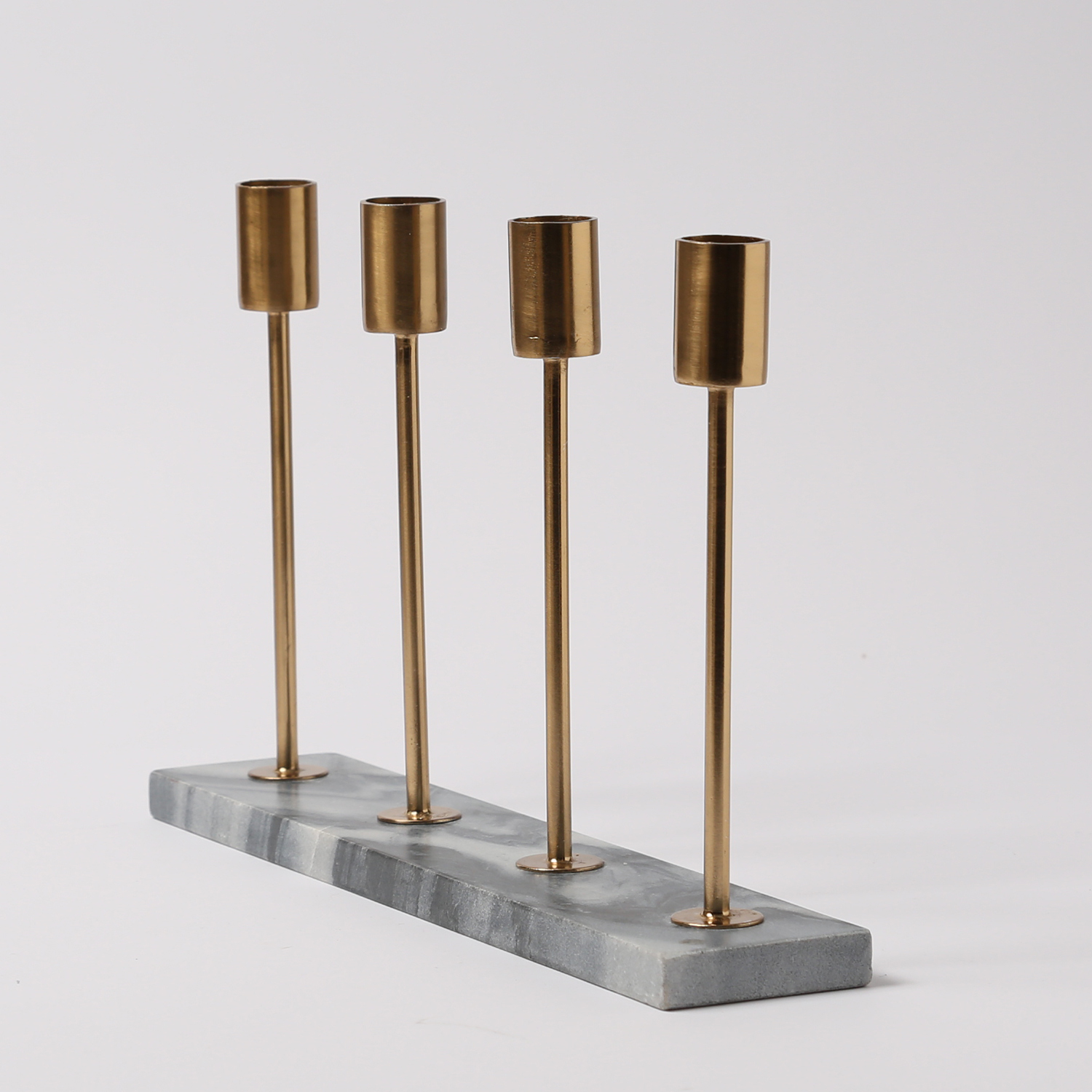 Stabkerzenhalter - Mamoroptik - Metall - 4 goldfarbene Kerzenhalterungen - H: 20cm - grau