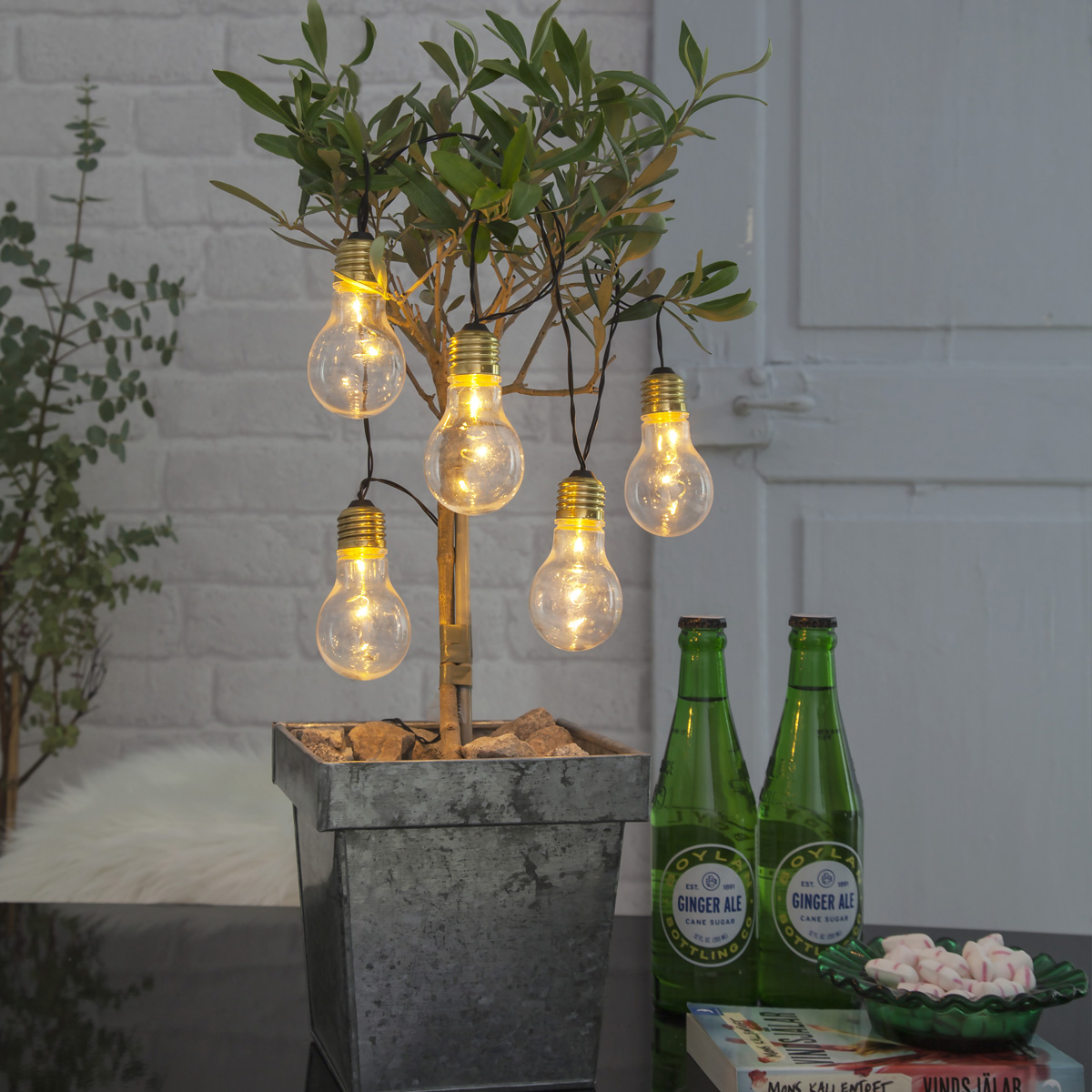LED Party Lichterkette "Glow" - 5 Birnen á 2 warmweiße LED - L: 1m - Batterie - Timer - outdoor