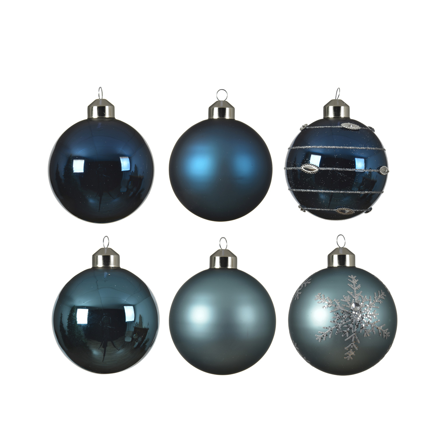 Christbaumkugel - Glas - D: 8cm - glänzend und matt - blau, dunkelblau - 6er Set