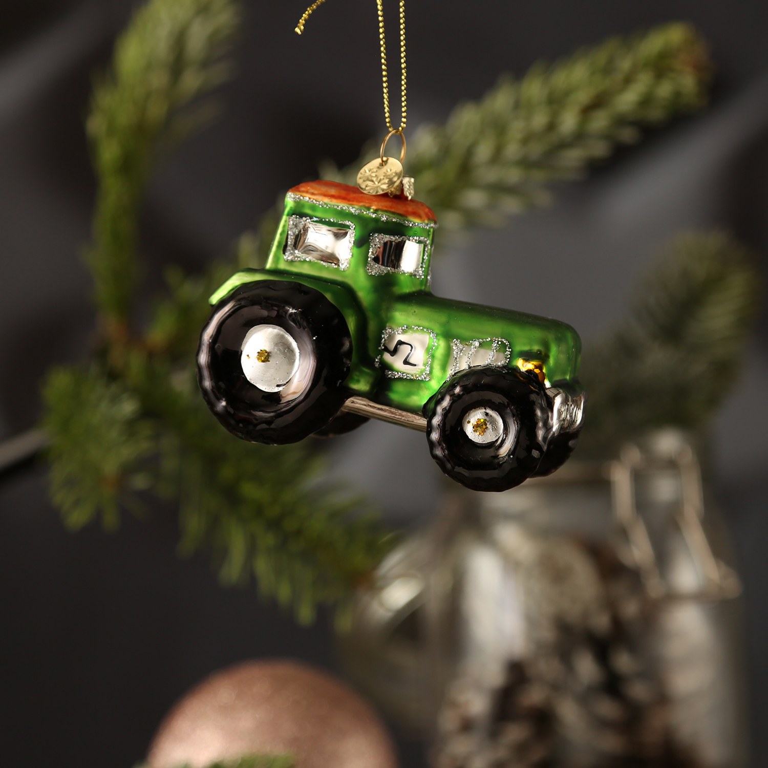 Weihnachtsbaumschmuck Traktor - Christbaumschmuck - Glas - H: 7cm - grün