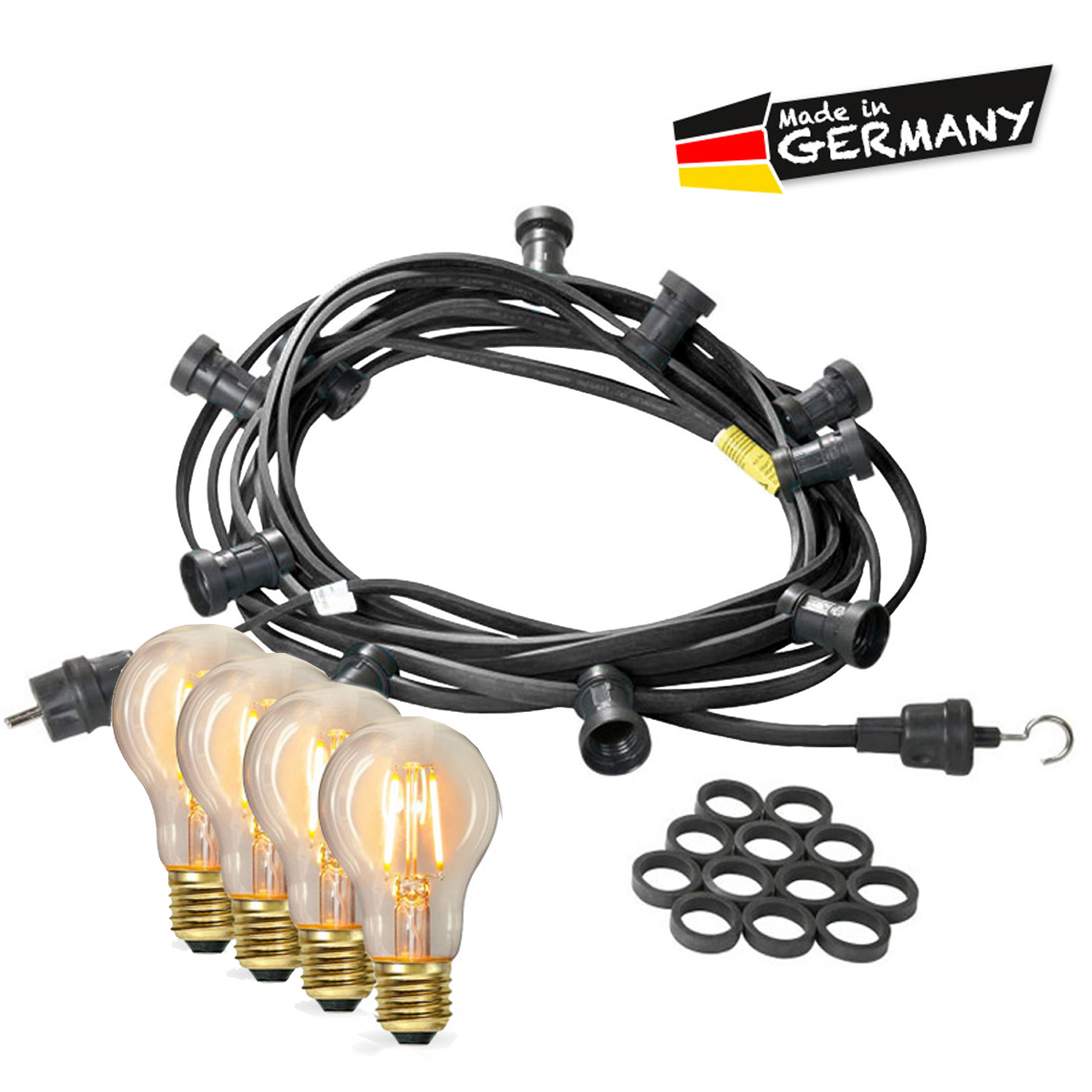 Illu-/Partylichterkette 40m - Außenlichterkette - Made in Germany - 60 x Edison LED Filamentlampen