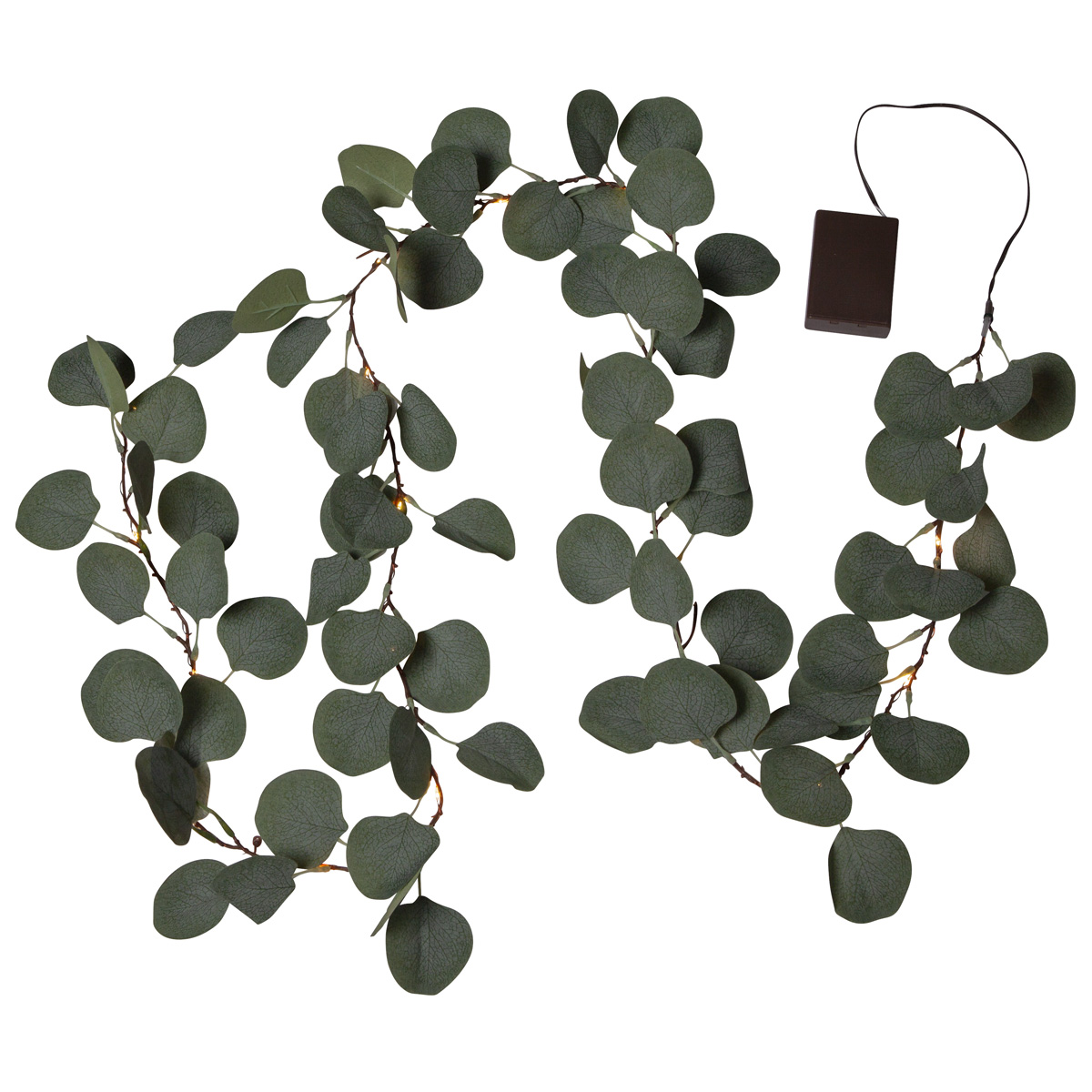 LED Lichterkette "Eukalyptus" - 20 warmweiße LED - L:180cm - Batteriebetrieb - Timer - grüne Blätter