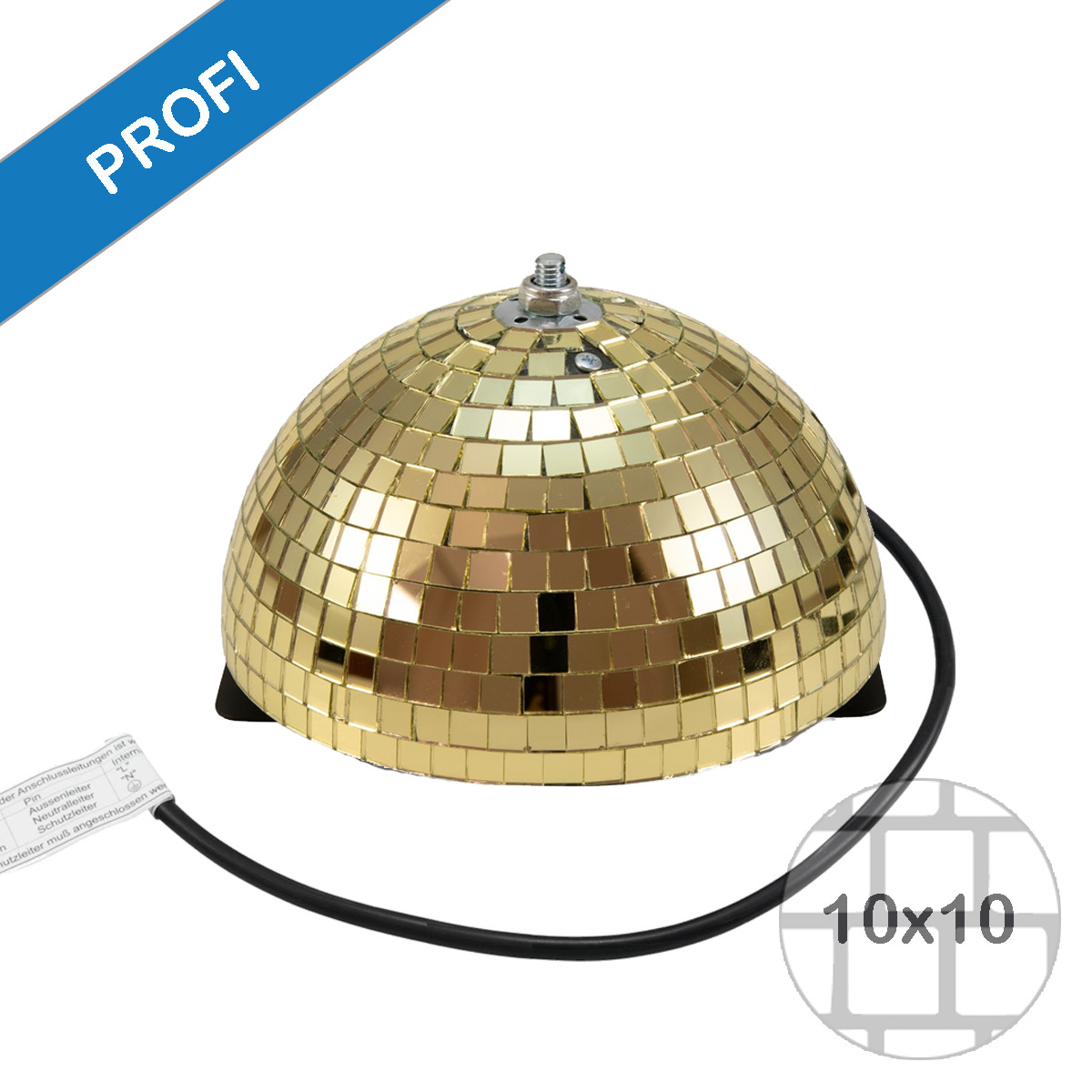 Spiegelkugel halb gold 20cm - für Deckenmontage - Diskokugel Echtglas - 10x10mm Spiegel - PROFI Spiegelkugel halb gold 20cm - für Deckenmontage - Diskokugel Echtglas - 10x10mm Spiegel - PROFI