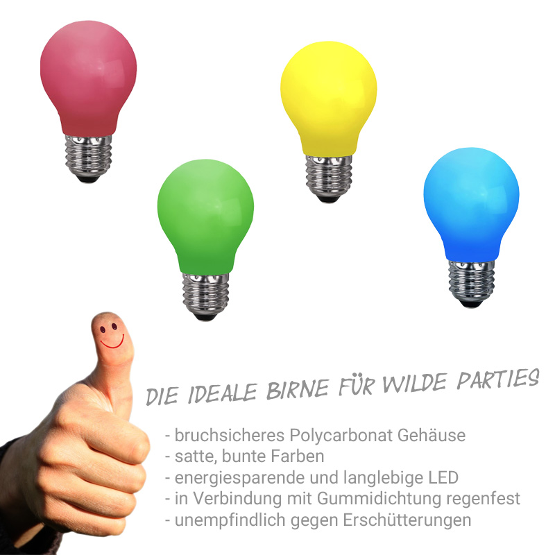 Illu-/Partylichterkette 5m | Außenlichterkette weiß | Made in Germany | 10 x bunte LED Tropfenlampe