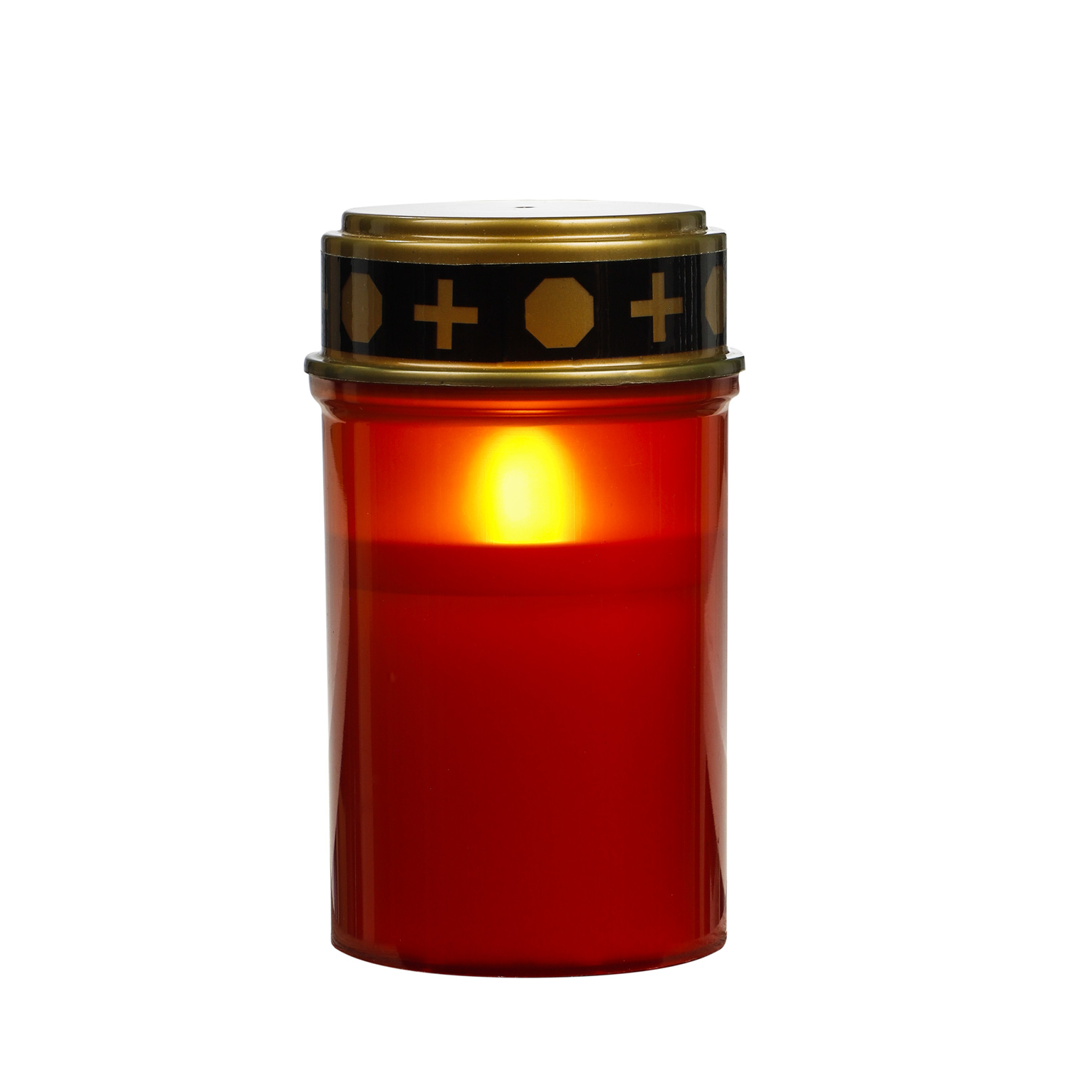 LED Grablicht - Grabkerze - orange flackernde Flamme - H:12cm - für Außen - rot