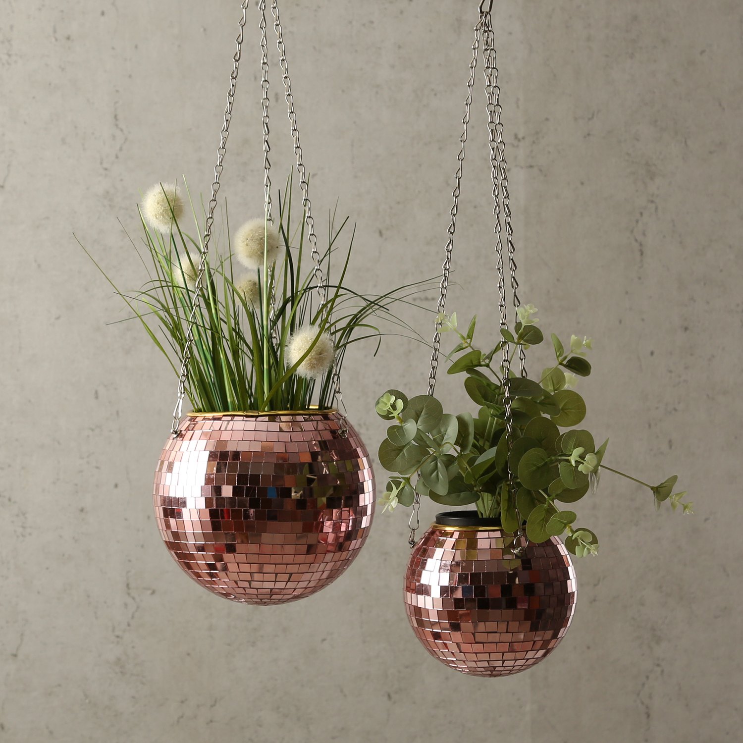 Blumenampel Discokugel - Spiegelkugel als Blumentopf - hängend - D: 20cm - kupfer