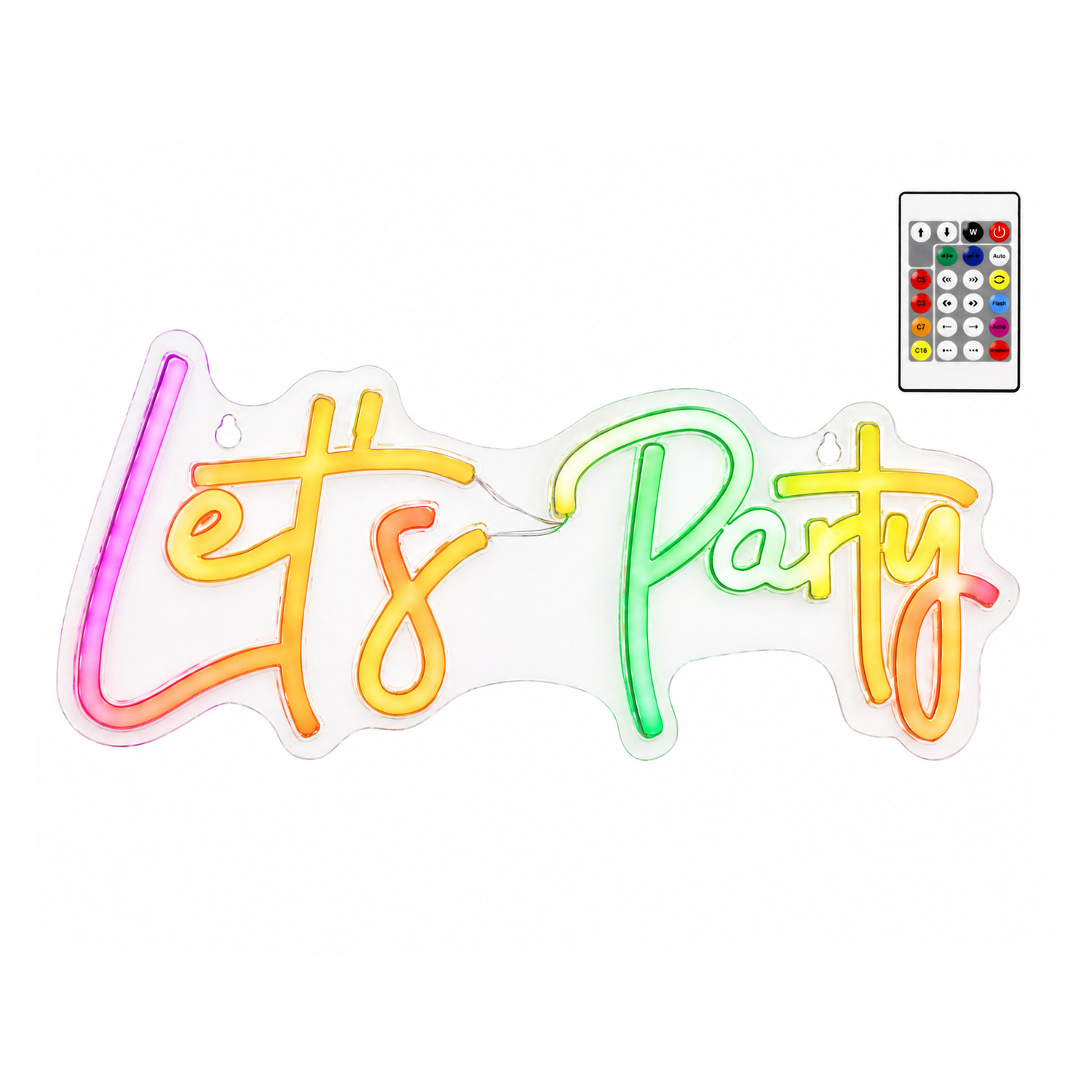 LED NEON Schild Lets Party - Leuchtschriftzug - L: 41cm - mit Fernbedienung - USB