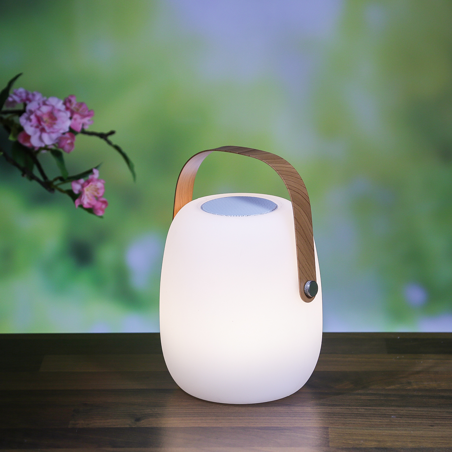 LED Tischleuchte mit Lautsprecher - Bluetooth - 6 warmweiße LED - H: 21cm - für Garten, Balkon LED Tischleuchte mit Lautsprecher - Bluetooth - 6 warmweiße LED - H: 21cm - für Garten, Balkon