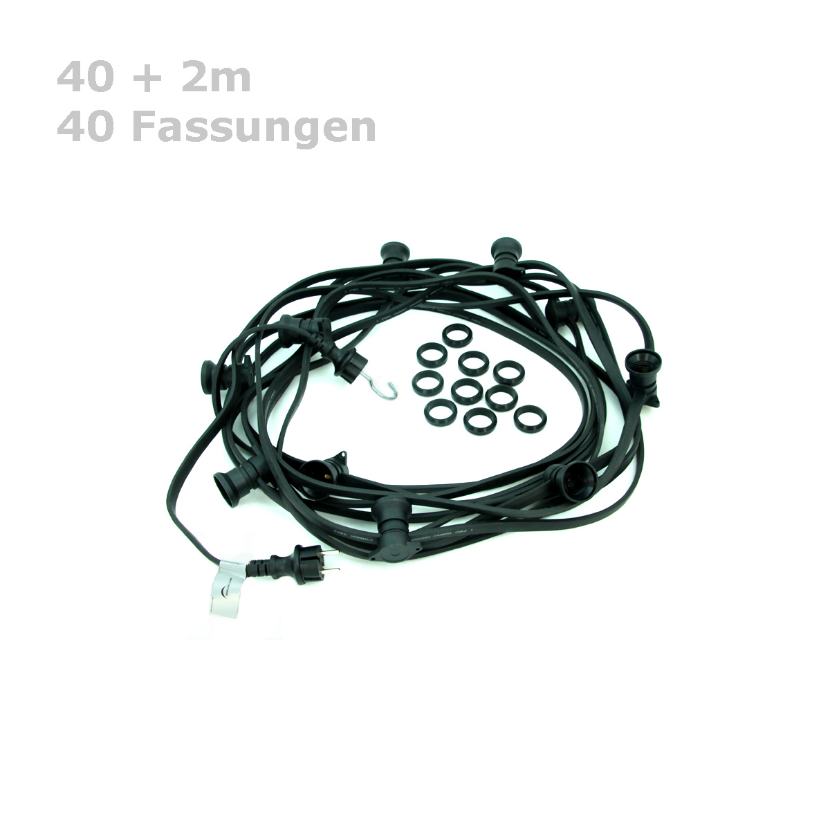 ILLU-Lichterkette 40m - 40xE27 | IP44 | ohne Leuchtmittel | SATISFIRE ILLU-Lichterkette 40m - 40xE27 | IP44 | ohne Leuchtmittel | SATISFIRE