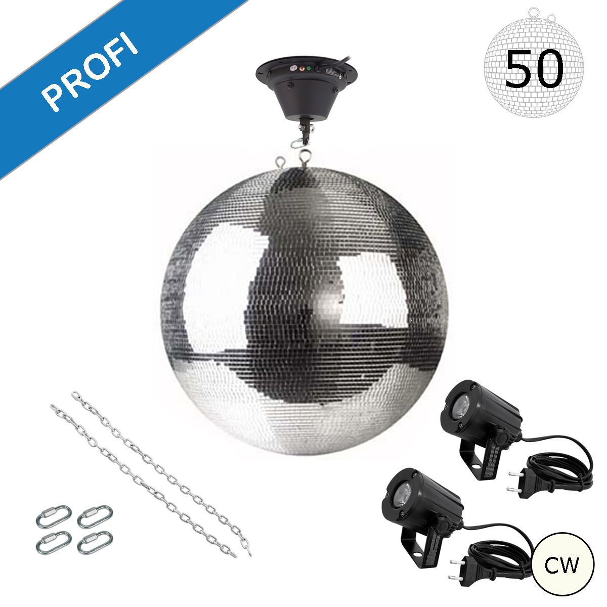 Spiegelkugel Komplettset - Discokugel, Motor, Pinspot, Montagematerial für Diskokugel - Mirrorball Set - Partyset Spiegelkugel Komplettset - Discokugel, Motor, Pinspot, Montagematerial für Diskokugel - Mirrorball Set - Partyset