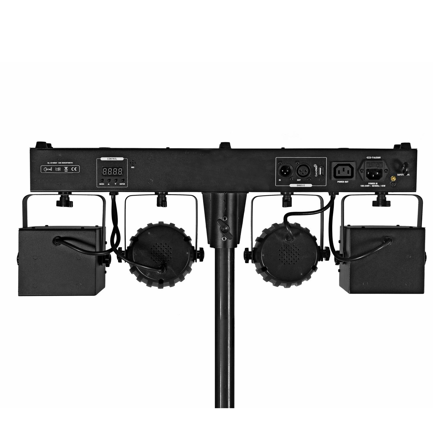 Kompakt Lichtanlage für Stativ - 2 Derby 2 RGBW Spots FB DMX Auto Musik