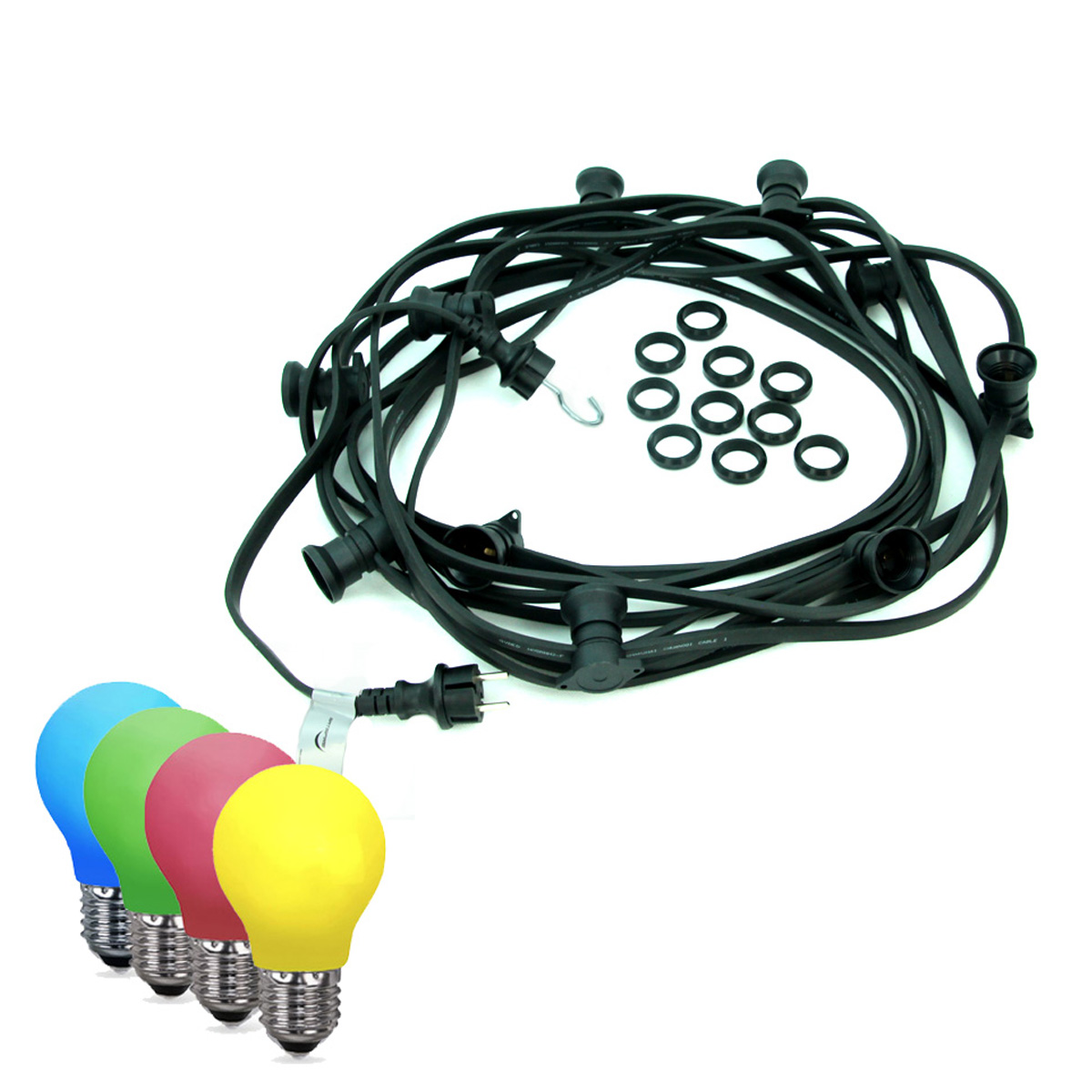 ILLU-Lichterkette BLACKY - 40m - 40xE27 | IP44 | bunte LED Tropfenlampen | SATISFIRE ILLU-Lichterkette BLACKY - 40m - 40xE27 | IP44 | bunte LED Tropfenlampen | SATISFIRE