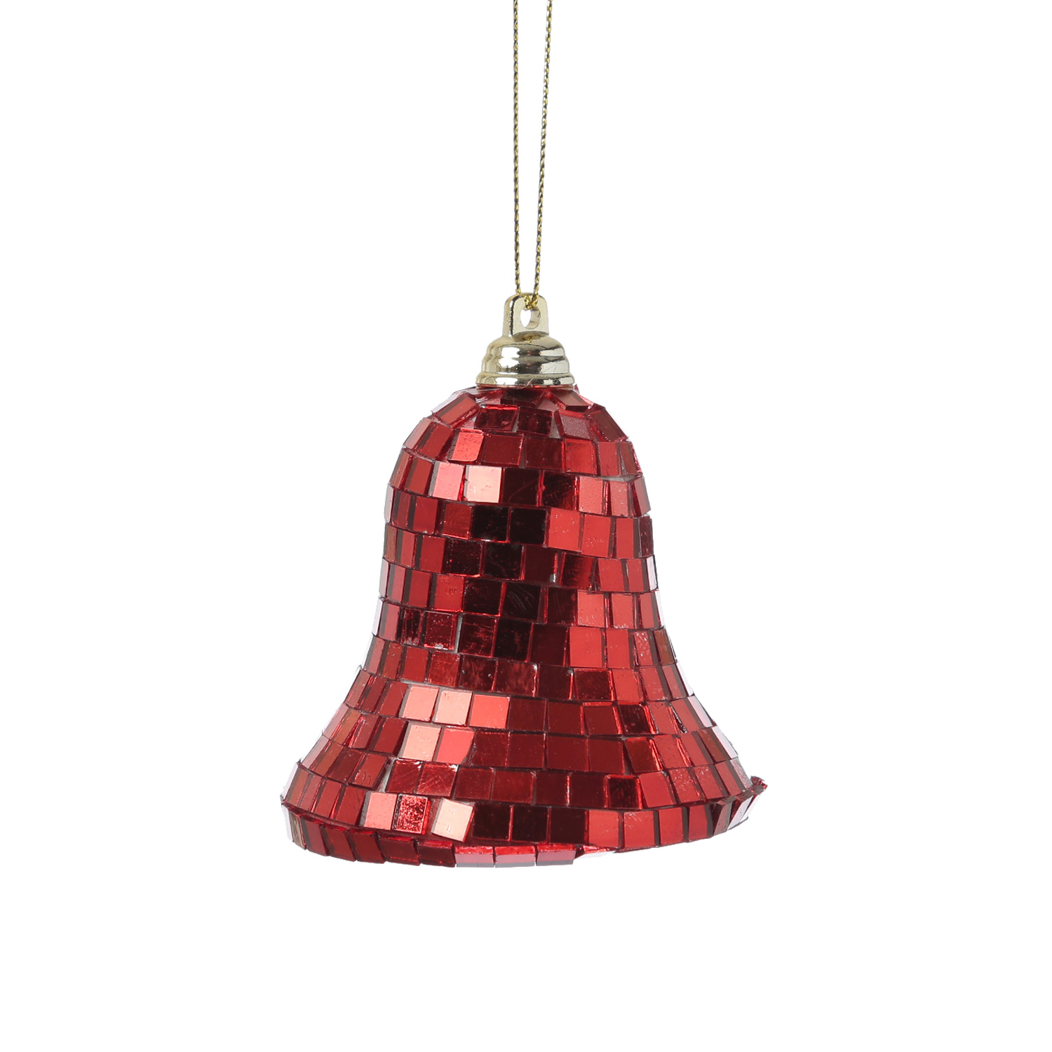 Christbaumschmuck Glocke - Weihnachtsbaumschmuck im Discokugel Look - H: 8cm - rot