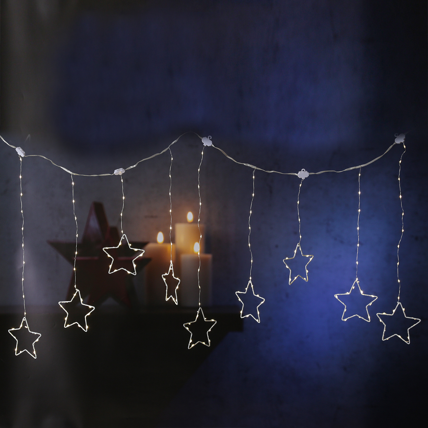 LED Lichtervorhang STERNE - 156 warmweiße LED - 120x60cm - Timer - 8 Funkionen