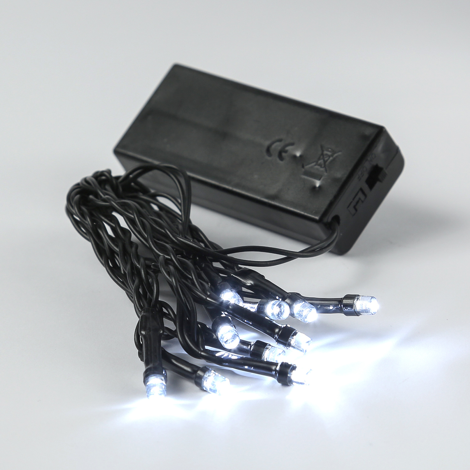 LED Lichterkette - 10 kaltweiße LED - Batteriebetrieb - L:1,5m - Innen - schwarzes Kabel - 3er Set