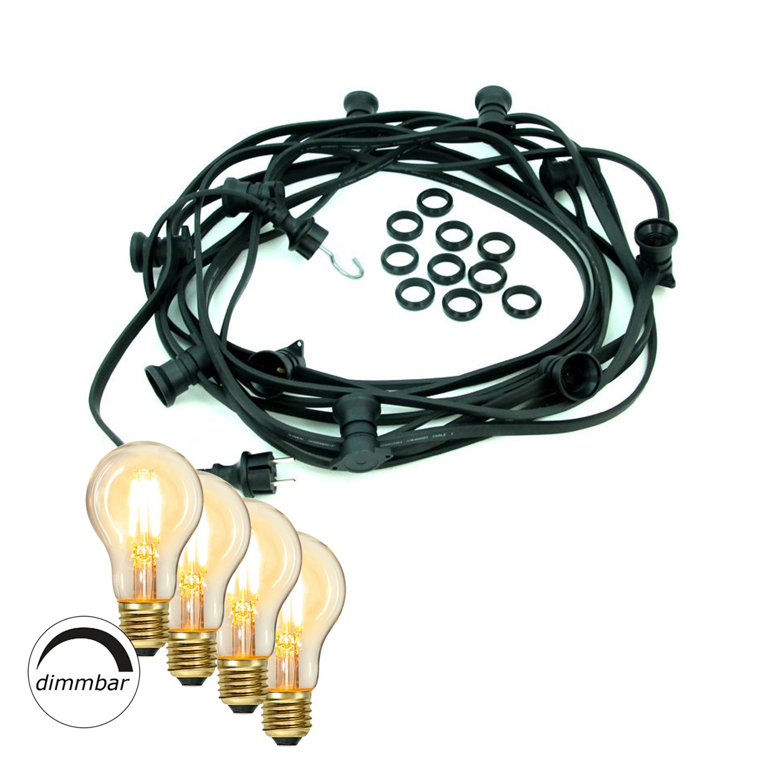 Illu-/Partylichterkette BLACKY 20m - Außenlichterkette schwarz - 20x dimmbares Leuchtmittel