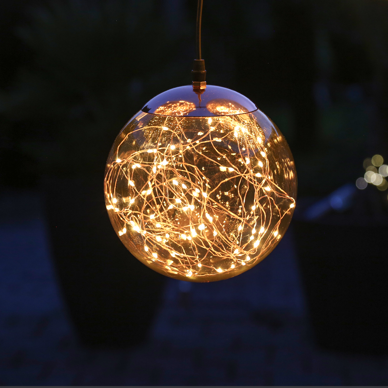 LED Lichterkugel mit Drahtlichterkette - 110 bernstein LED - Timer - D: 25cm - f. Innen/Außen