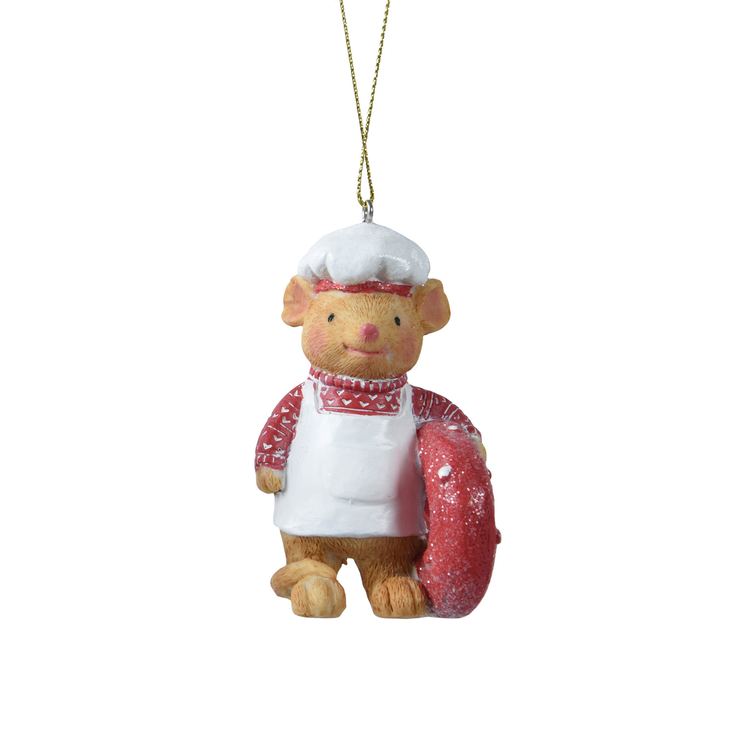 Weihnachtsbaumschmuck Maus mit Donut - Christbaumschmuck - Polyresin - H: 8,5cm