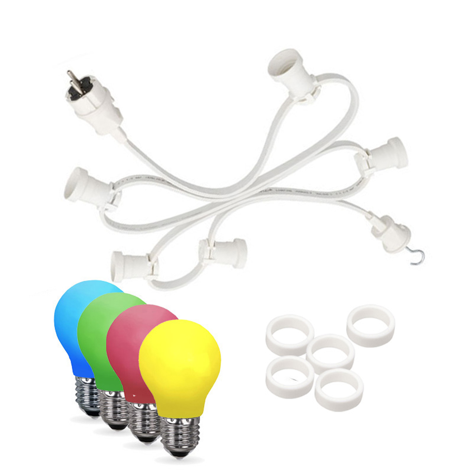 Illu-/Partylichterkette 40m - Außenlichterkette weiß - Made in Germany - 60 bunte LED Tropfenlampen Illu-/Partylichterkette 40m - Außenlichterkette weiß - Made in Germany - 60 bunte LED Tropfenlampen