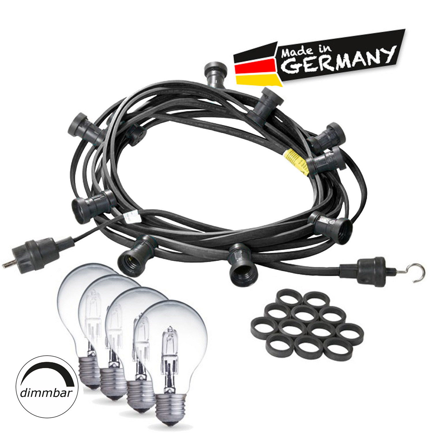Illu-/Partylichterkette 40m - Außenlichterkette schwarz - Made in Germany - 40 Halogenlampen (28W)