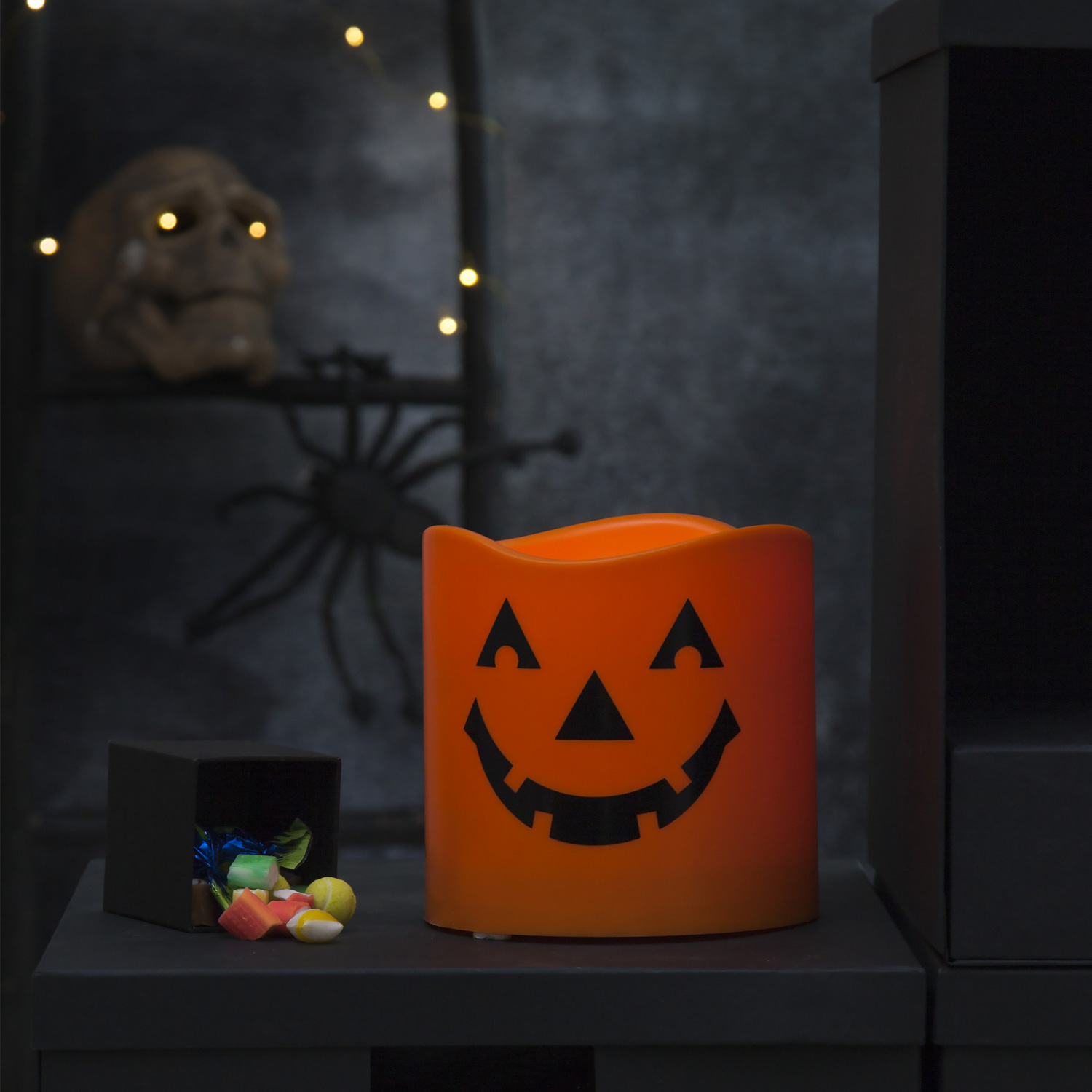 LED Kerzen Halloween - gelbe LED - H: 15cm - D: 15cm - Batteriebetrieb
