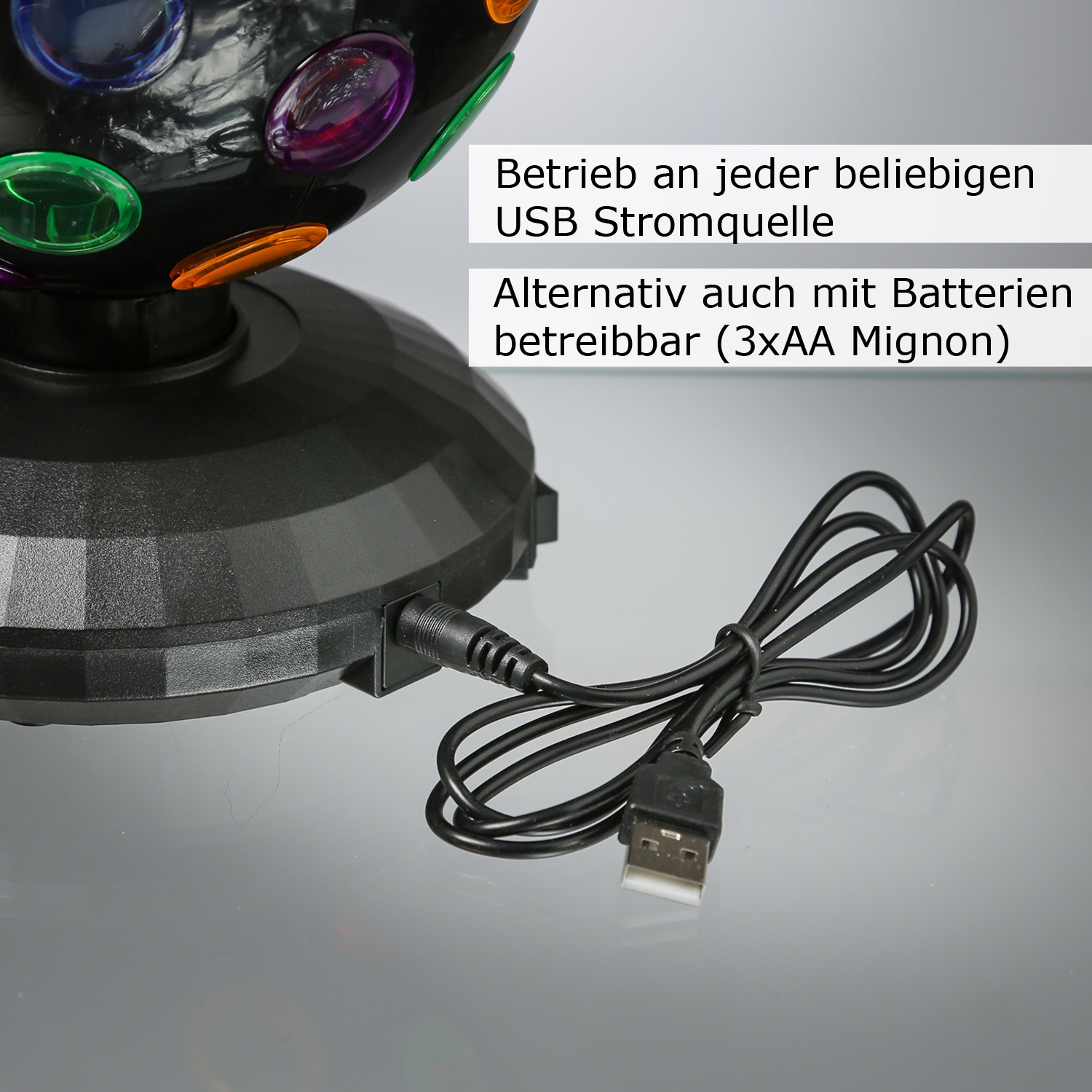 Disco Ball Lichteffekt - Partyeffekt - drehendes Discolicht - H 21cm - Batteriebetrieb/USB Kabel Disco Ball Lichteffekt - Partyeffekt - drehendes Discolicht - H 21cm - Batteriebetrieb/USB Kabel