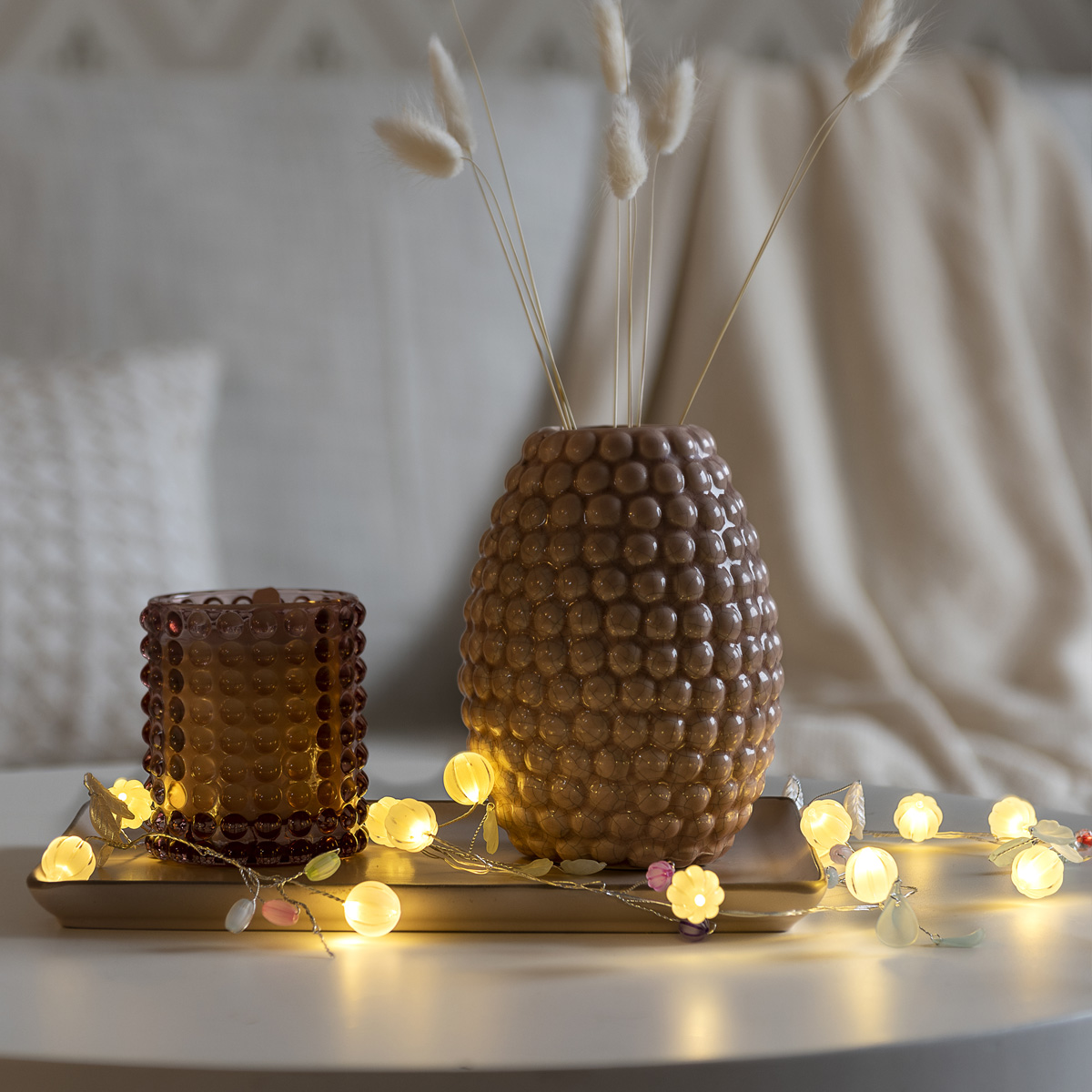 LED Lichterkette Kugeln, grüne Blätter und Beeren - 20 warmweiße LED - Batterie - Timer