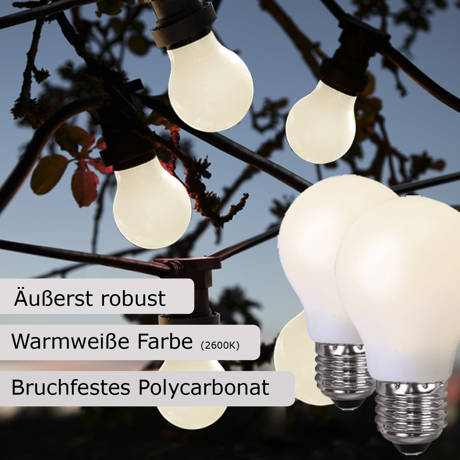 LED-Leuchtmittel - Party Line Outdoor - E27 - 1W - Warmweiß 2600K - 25lm - schlagfestes Polycarbonat
