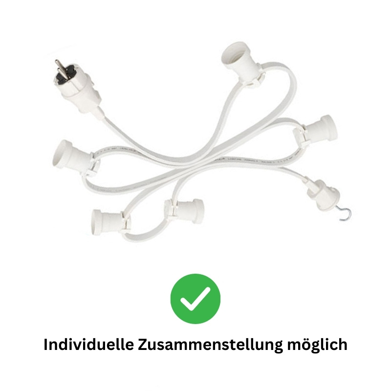 Illu-/Partylichterkette 10m - Außenlichterkette weiß - Made in Germany - 30 x bunte LED Kugellampen Illu-/Partylichterkette 10m - Außenlichterkette weiß - Made in Germany - 30 x bunte LED Kugellampen