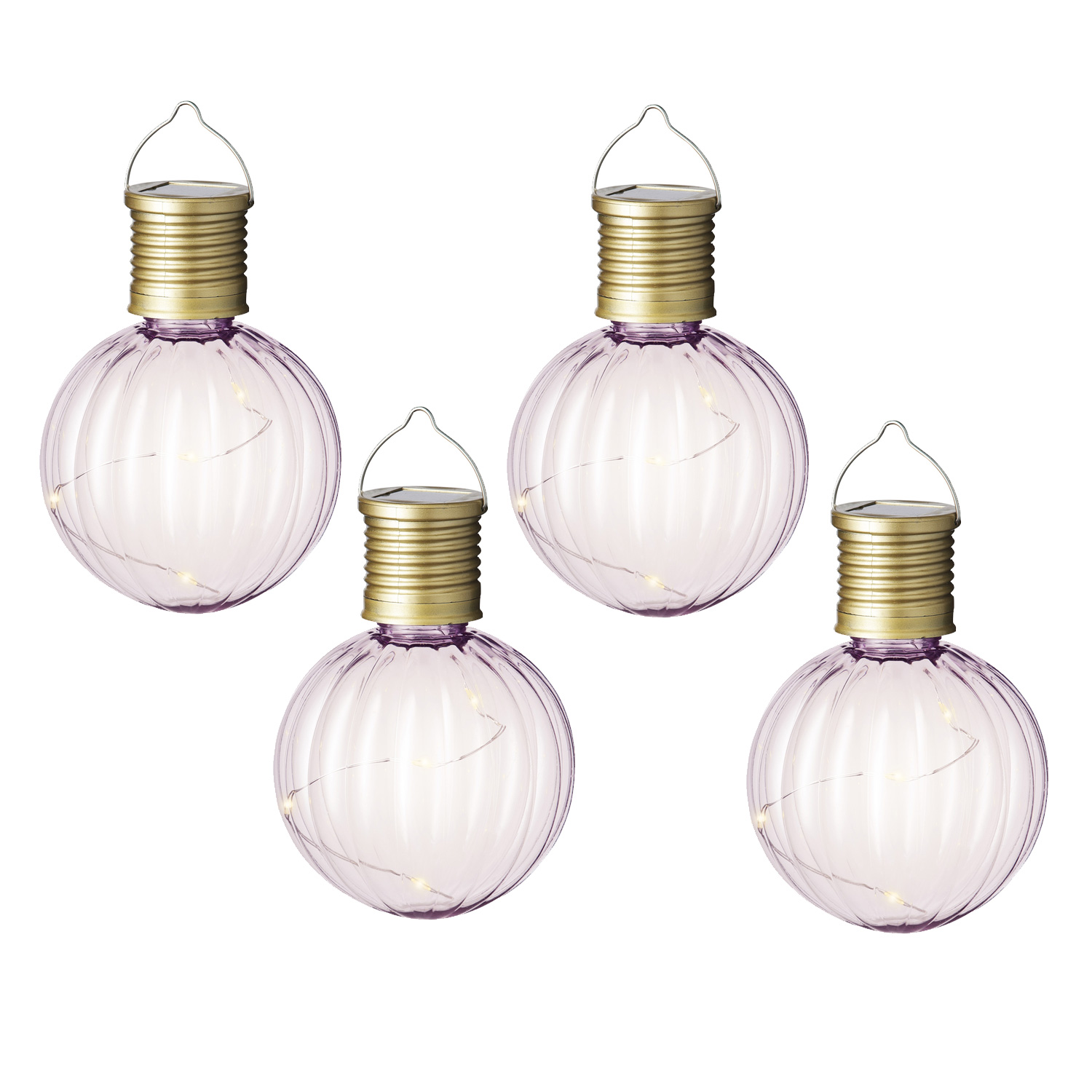 LED Solar Glühbirnen GLOW - Kugelleuchten - wamweiße LED - H: 11cm - Lichtsensor - rosa - 4er Set LED Solar Glühbirnen GLOW - Kugelleuchten - wamweiße LED - H: 11cm - Lichtsensor - rosa - 4er Set