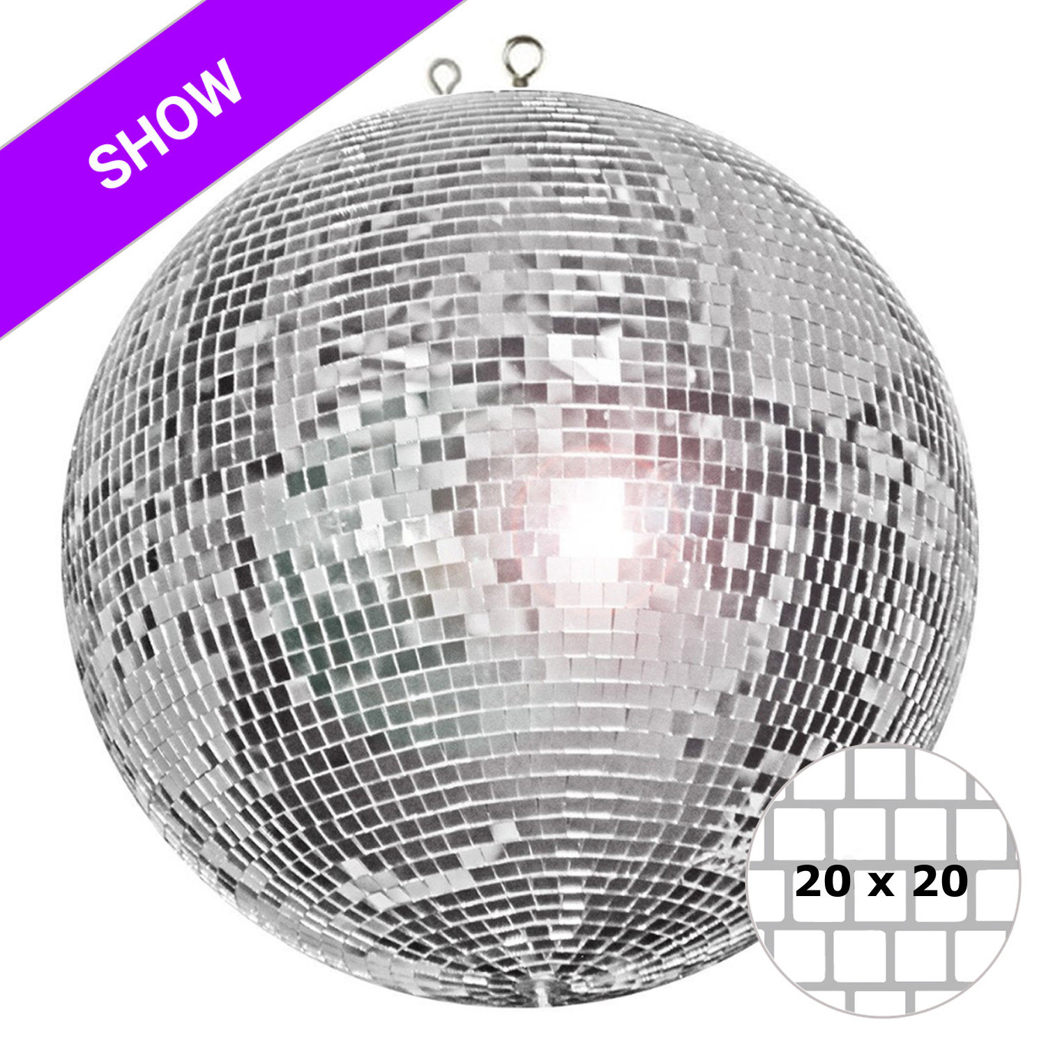 Spiegelkugel 120cm - silber - Diskokugel Echtglas - 20x20mm XL Spiegel - SHOW SERIE Spiegelkugel 120cm - silber - Diskokugel Echtglas - 20x20mm XL Spiegel - SHOW SERIE