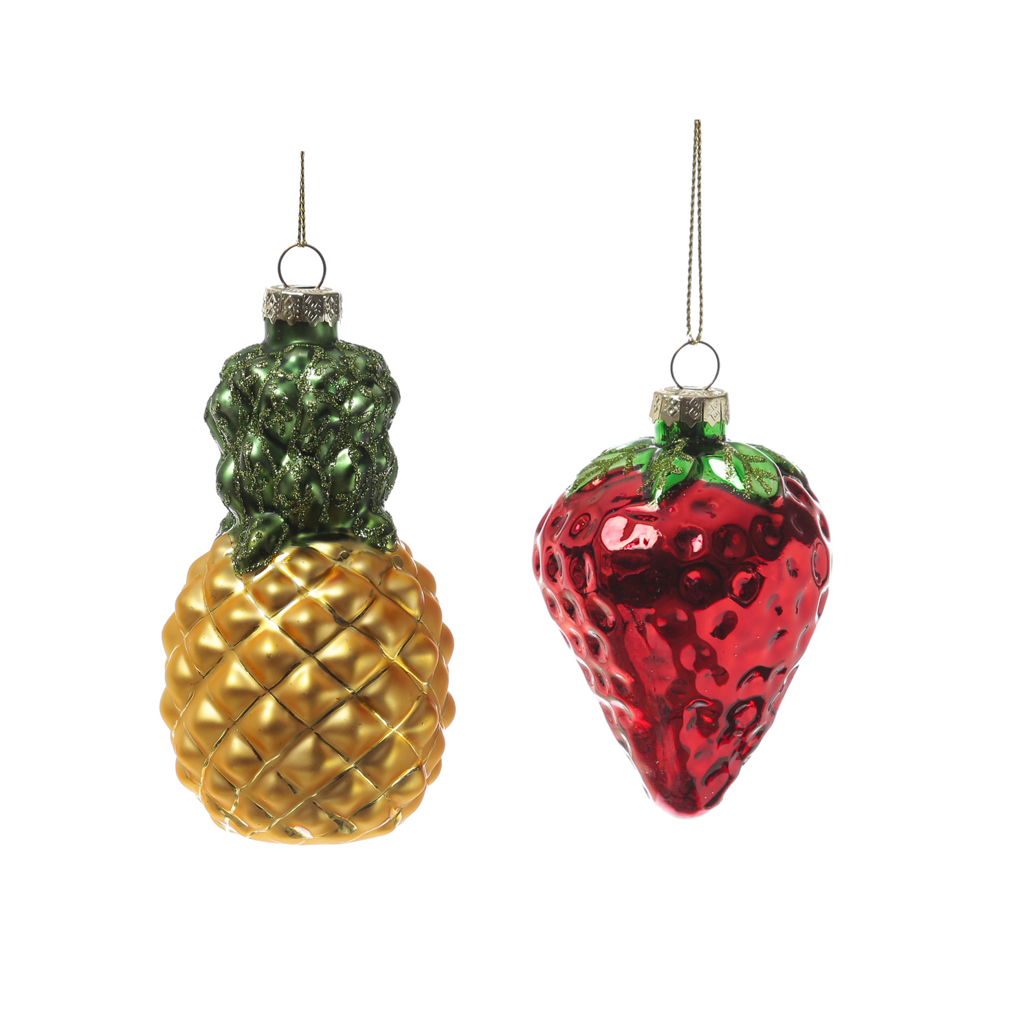 Weihnachtsbaumschmuck Ananas/Erdbeere - Glas - Christbaumschmuck - H: 12cm/9cm