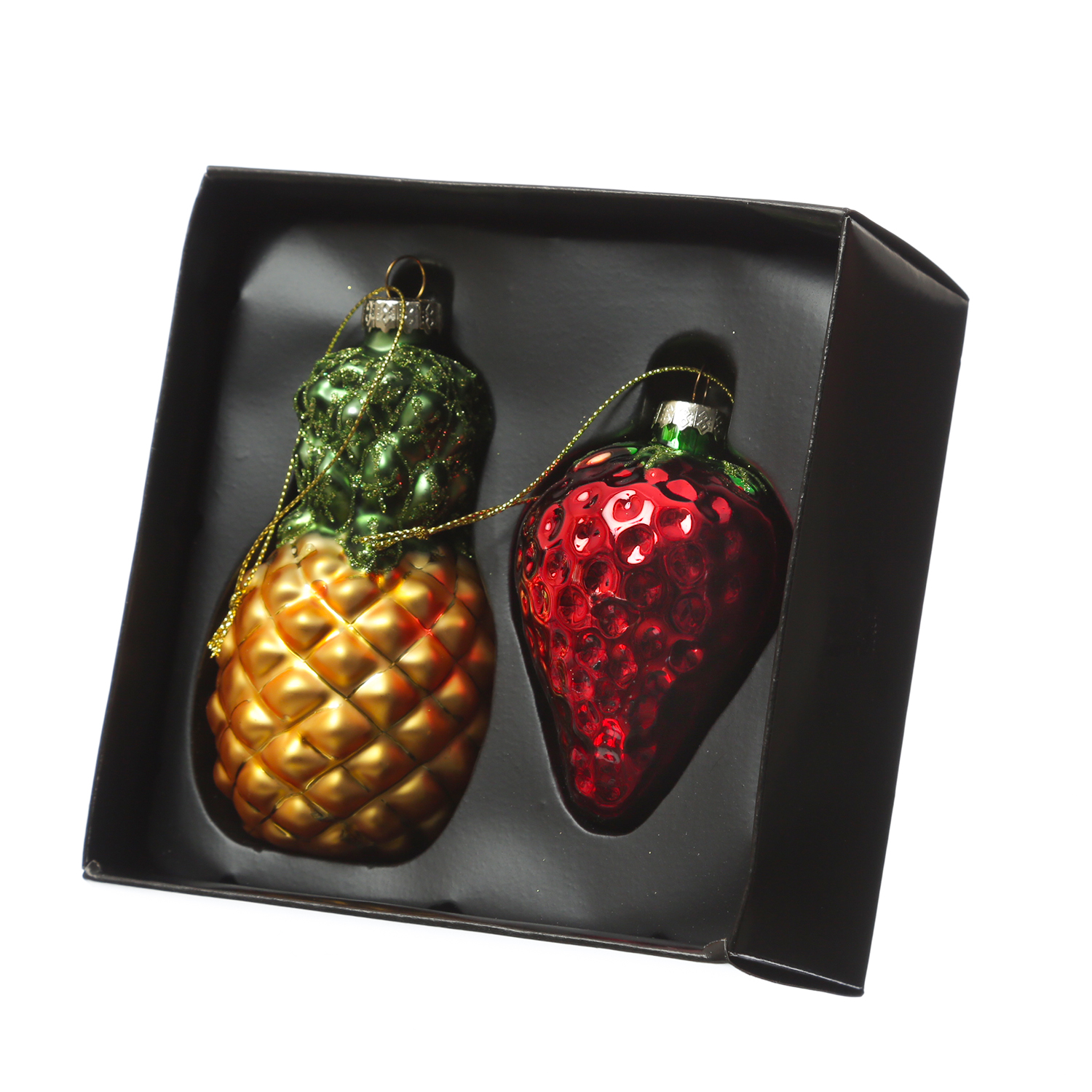 Weihnachtsbaumschmuck Ananas/Erdbeere - Glas - Christbaumschmuck - H: 12cm/9cm