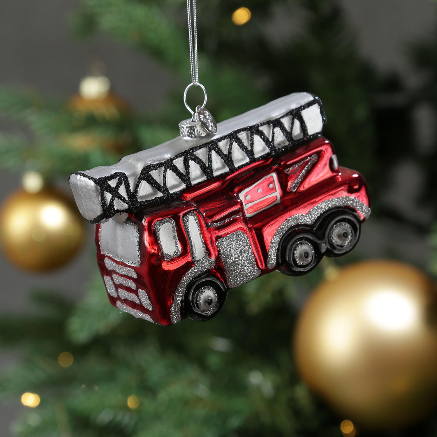 Weihnachtsbaumschmuck Feuerwehrauto - Christbaumschmuck - Glas - L: 11cm - rot Weihnachtsbaumschmuck Feuerwehrauto - Christbaumschmuck - Glas - L: 11cm - rot
